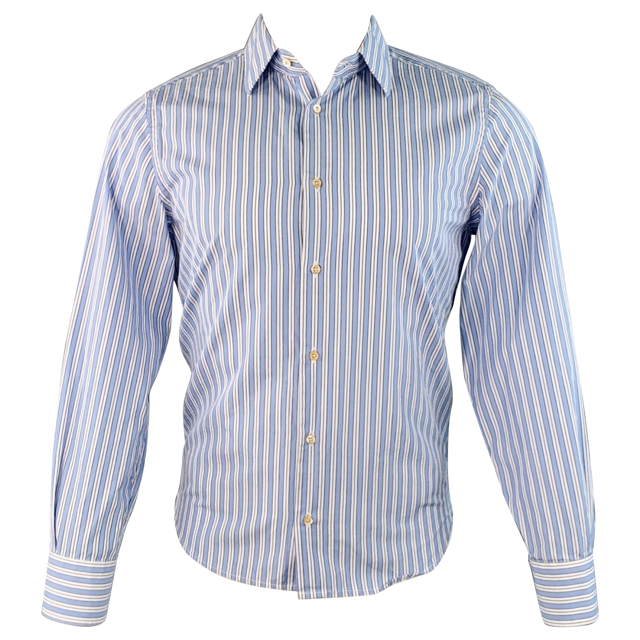 S.S. White a righe blu in cotone con colletto a punta e maniche lunghe
