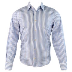 S.S. White a righe blu in cotone con colletto a punta e maniche lunghe