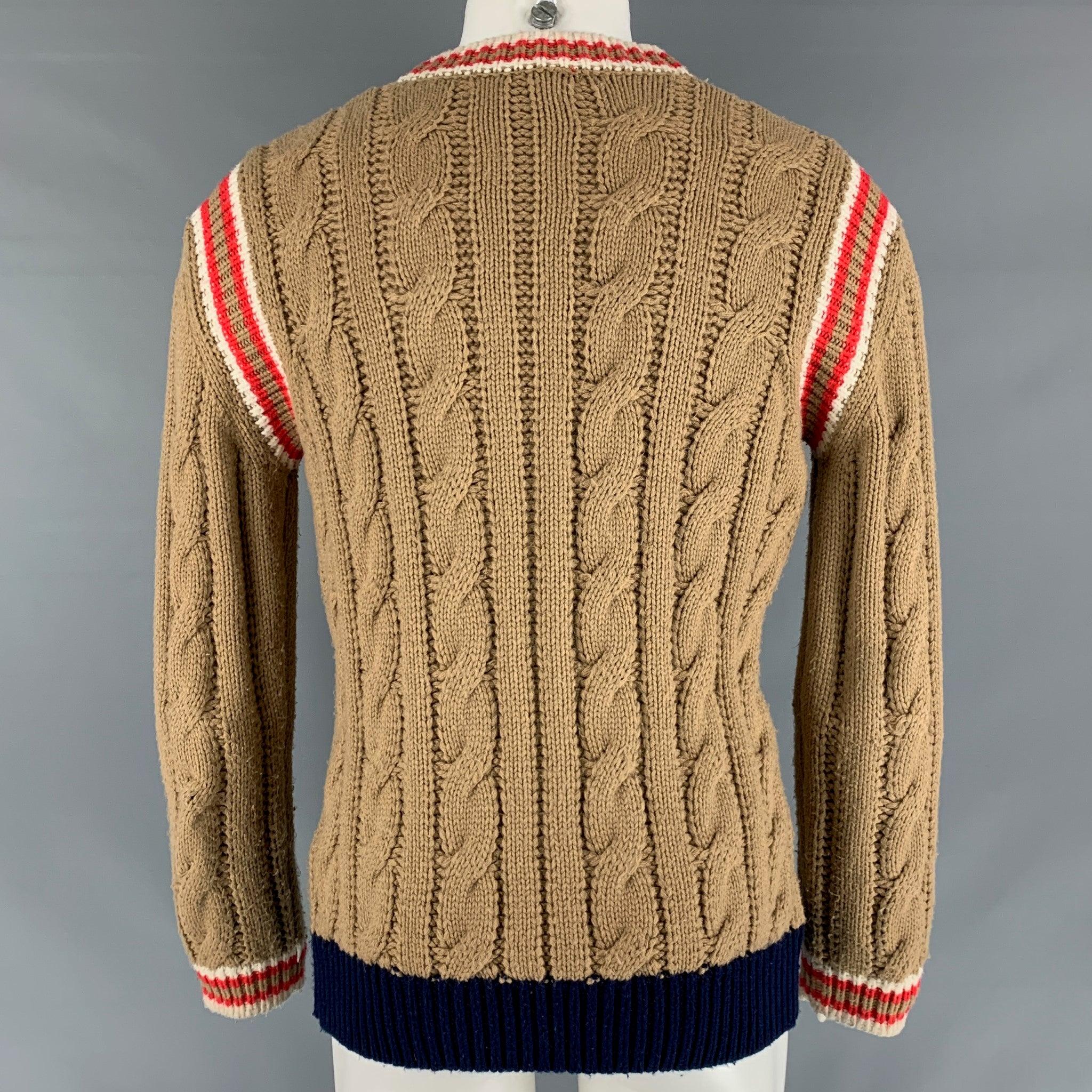 GUCCI Size S Brown Coral Knit Wool Chunky Knit Cardigan In Good Condition In San Francisco, CA