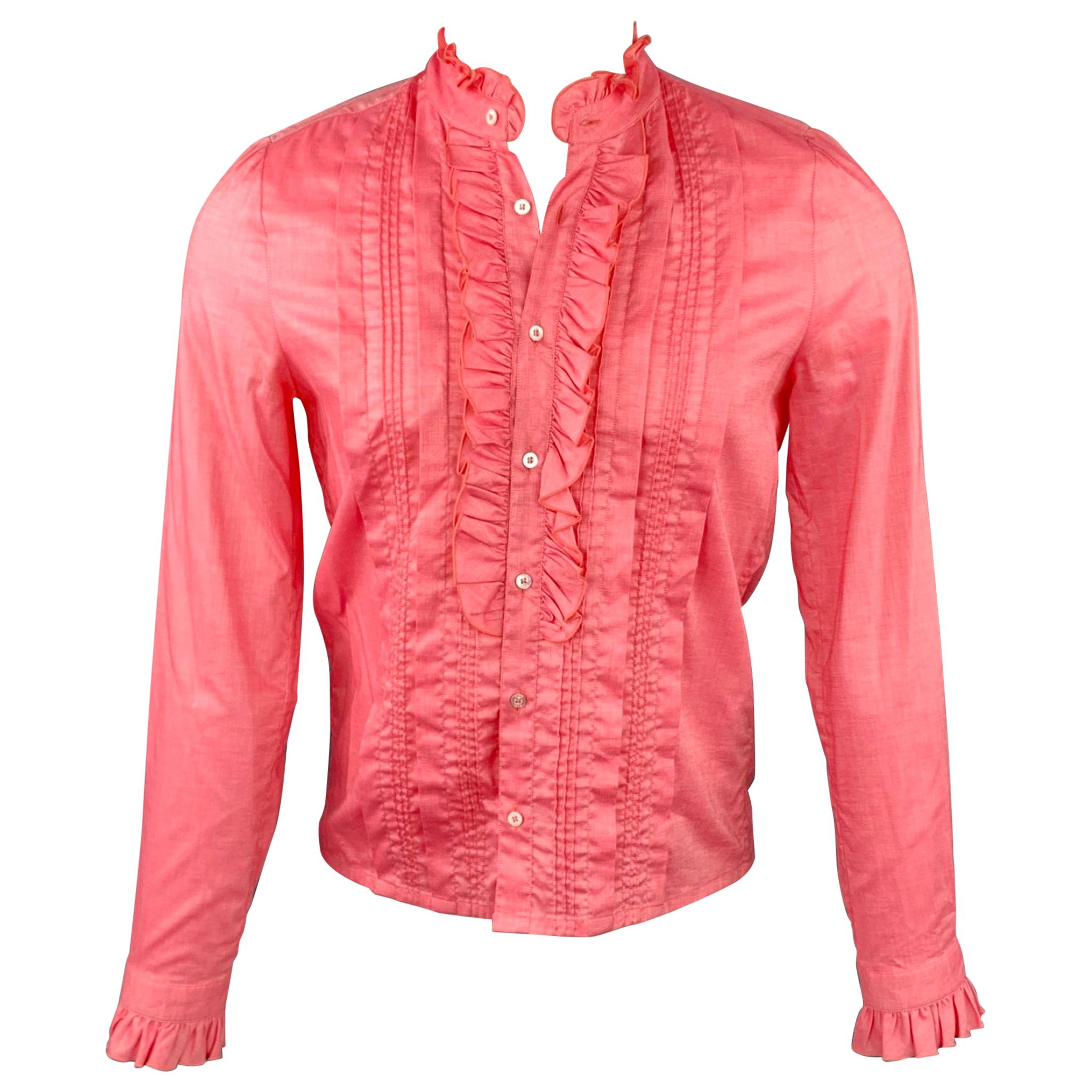 GUCCI Size S Coral Cotton / Viscose Ruffle Long Sleeve Shirt at 1stDibs