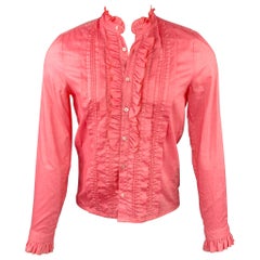 GUCCI Size S Coral Cotton / Viscose Ruffle Long Sleeve Shirt