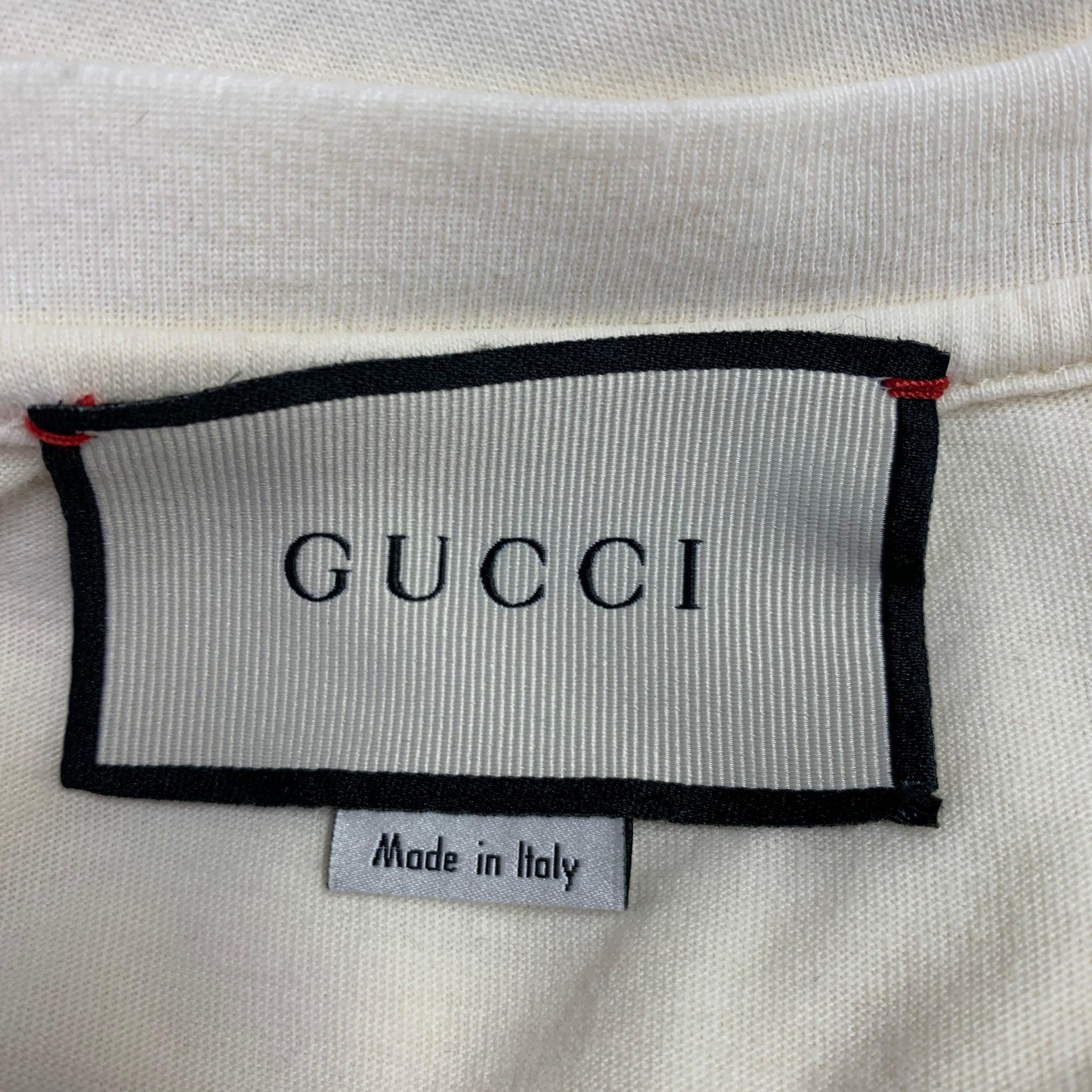 Men's GUCCI Size S Cream Red Black Print Short Sleeve T-shirt For Sale
