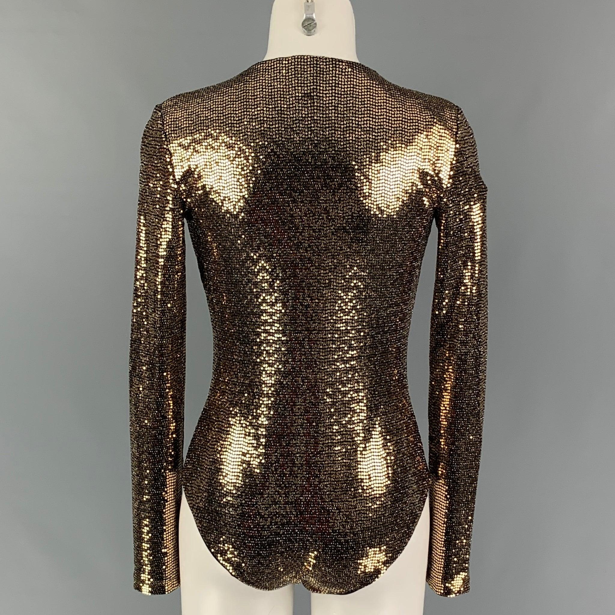 GUCCI Size S Gold Black Polyamide Blend Metallic Body Suit Dress Top In Excellent Condition For Sale In San Francisco, CA
