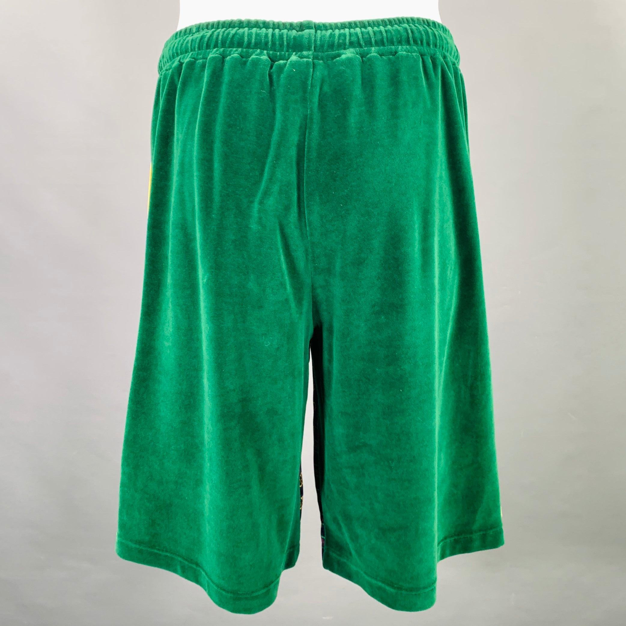 GUCCI Größe S Grüne mehrfarbige Streifen-Shorts aus Baumwolle und Polyamide mit Kordelzug (Schwarz) im Angebot