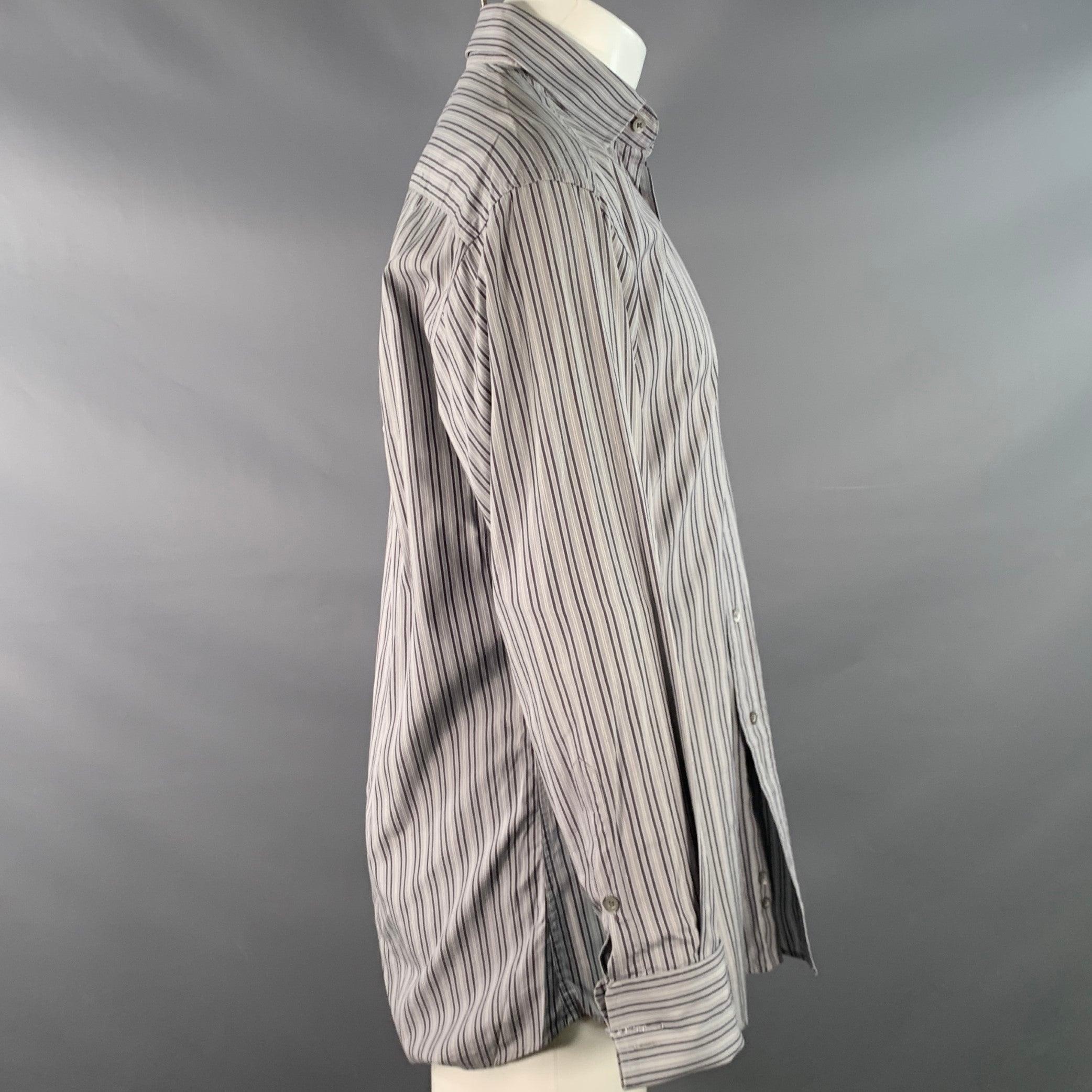 Gris Gucci Size S Grey Charcoal White Stripe Cotton French Cuffs Long Sleeve Shirt (Chemise à manches longues en coton à rayures gris anthracite et blanc) en vente