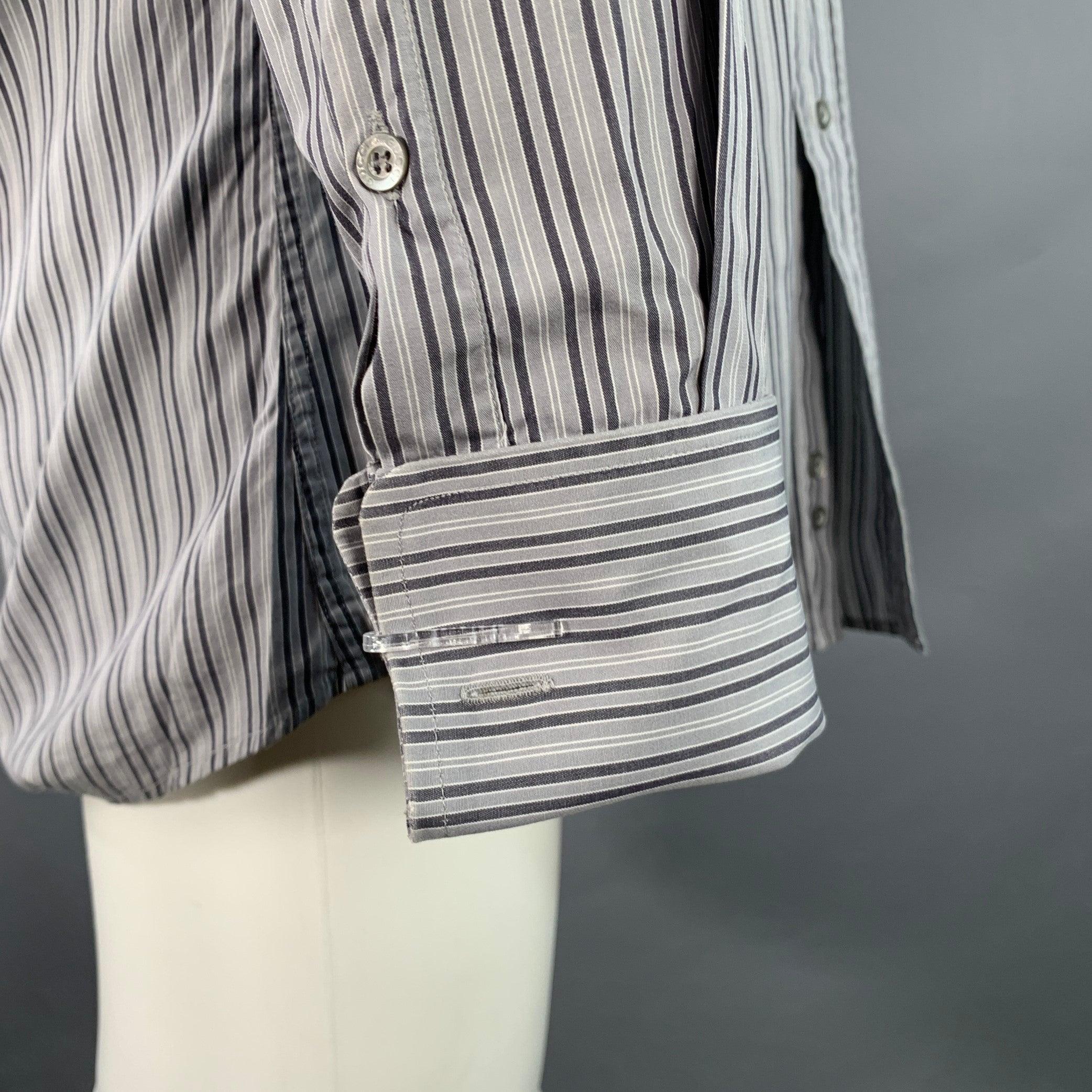 Gucci Size S Grey Charcoal White Stripe Cotton French Cuffs Long Sleeve Shirt (Chemise à manches longues en coton à rayures gris anthracite et blanc) Bon état - En vente à San Francisco, CA