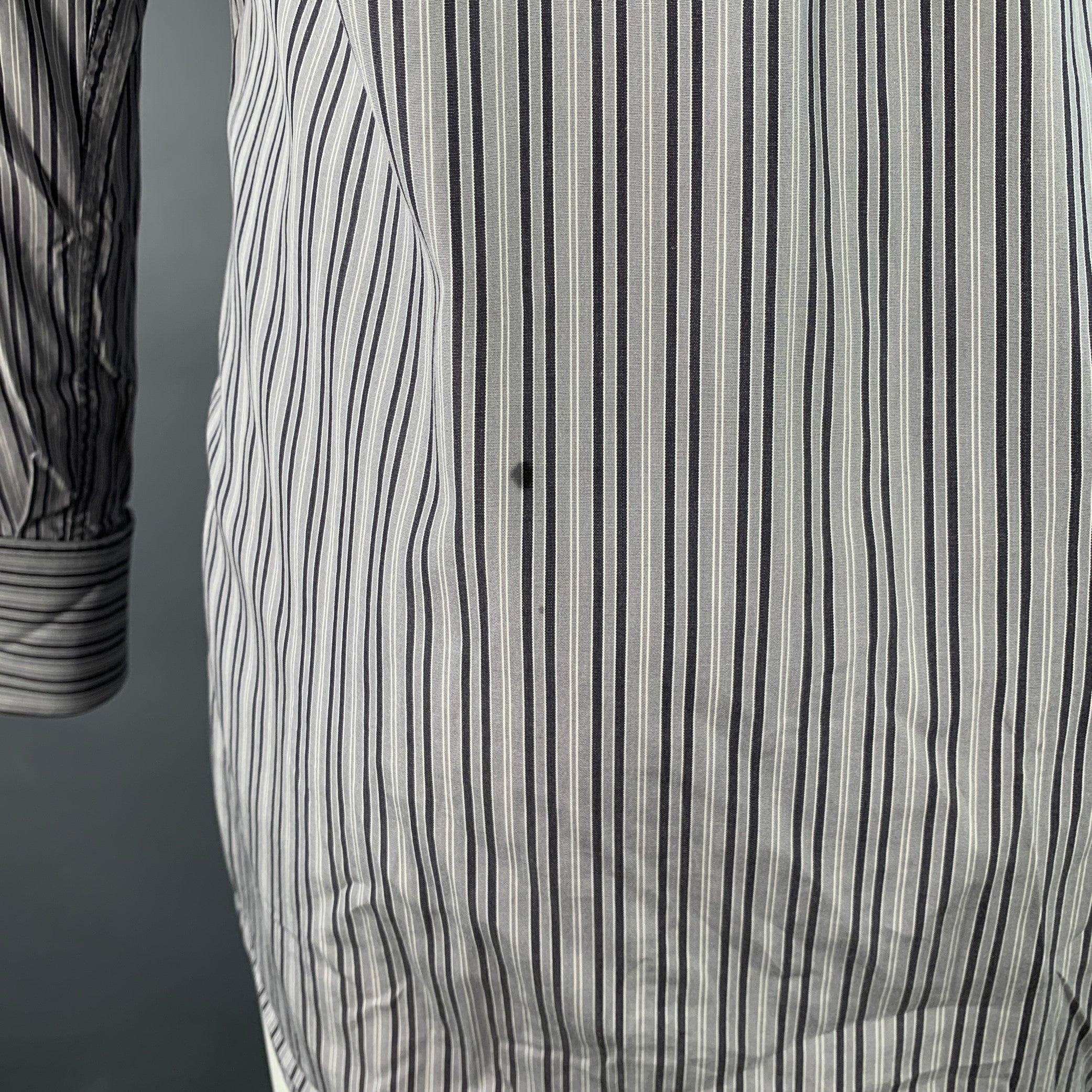 Gucci Size S Grey Charcoal White Stripe Cotton French Cuffs Long Sleeve Shirt (Chemise à manches longues en coton à rayures gris anthracite et blanc) en vente 1