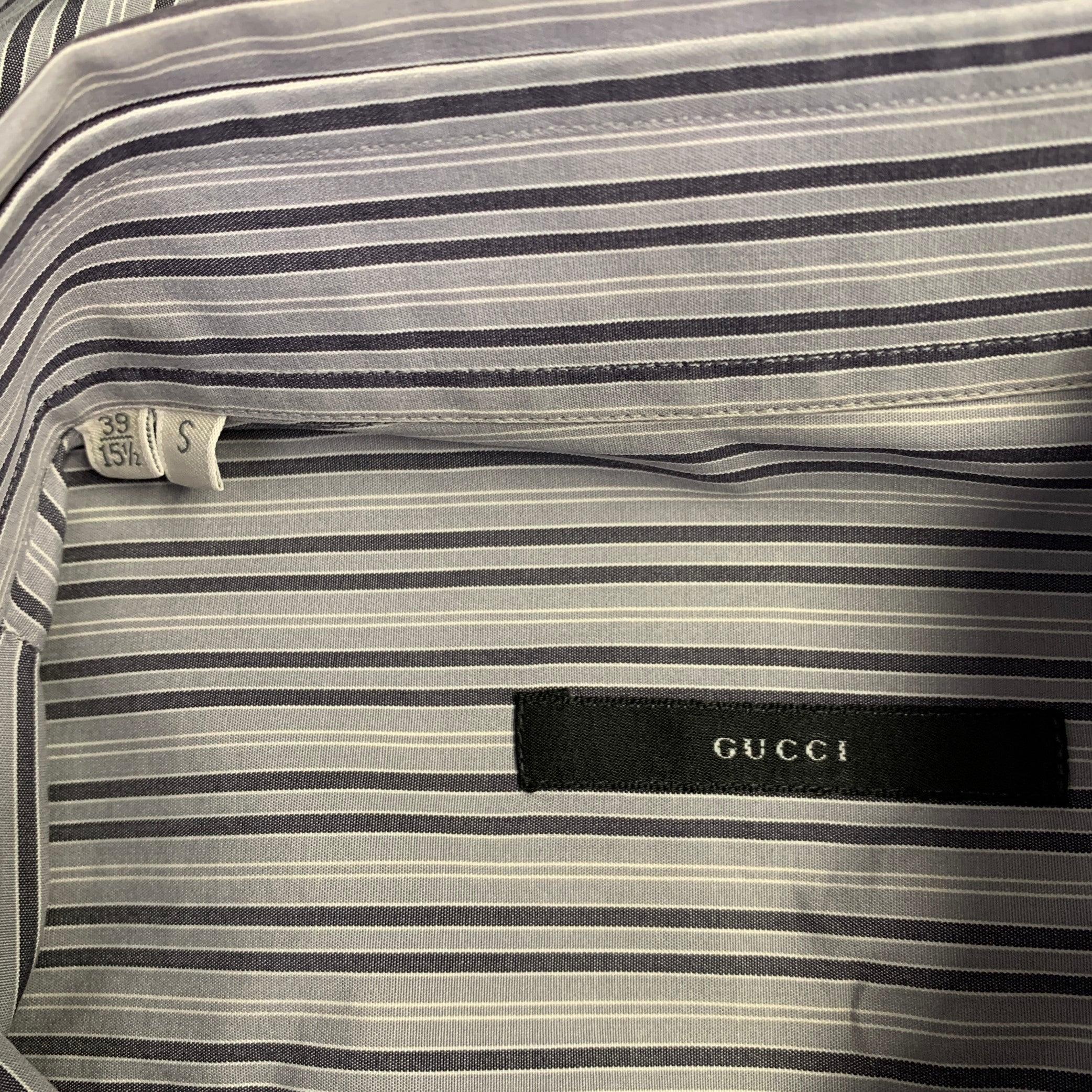 Gucci Size S Grey Charcoal White Stripe Cotton French Cuffs Long Sleeve Shirt (Chemise à manches longues en coton à rayures gris anthracite et blanc) en vente 2
