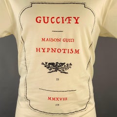 GUCCI Size S Guccify Hypnotism Cream Red Black Print Cotton Crew Neck T-shirt