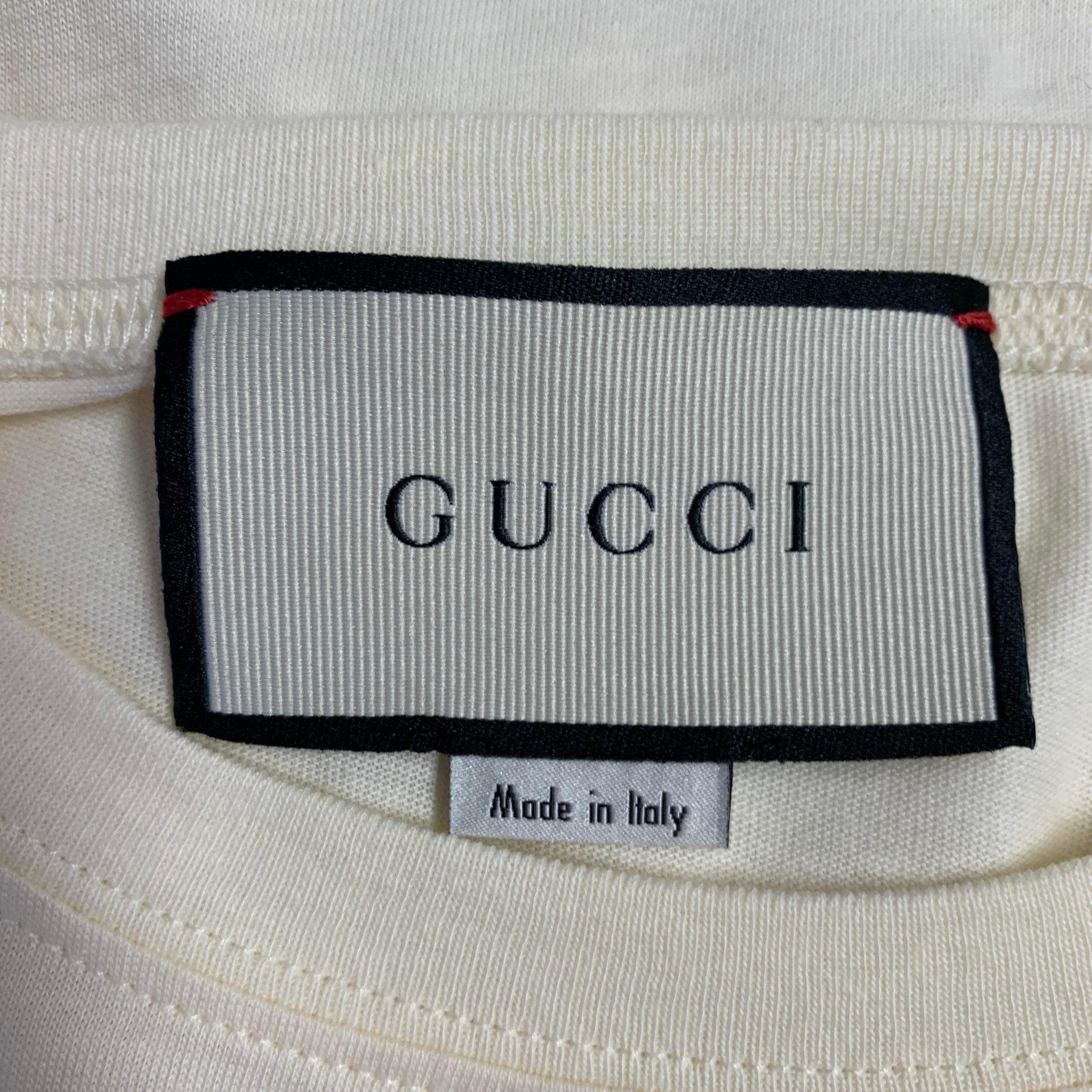 Uomo T S Gucci taglia Ipnotismo Crema Rosso Nero Stampa Maglietta in cotone a girocollo in vendita