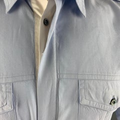 GUCCI Size S Light Blue Solid Cotton Patch Pockets Long Sleeve Shirt