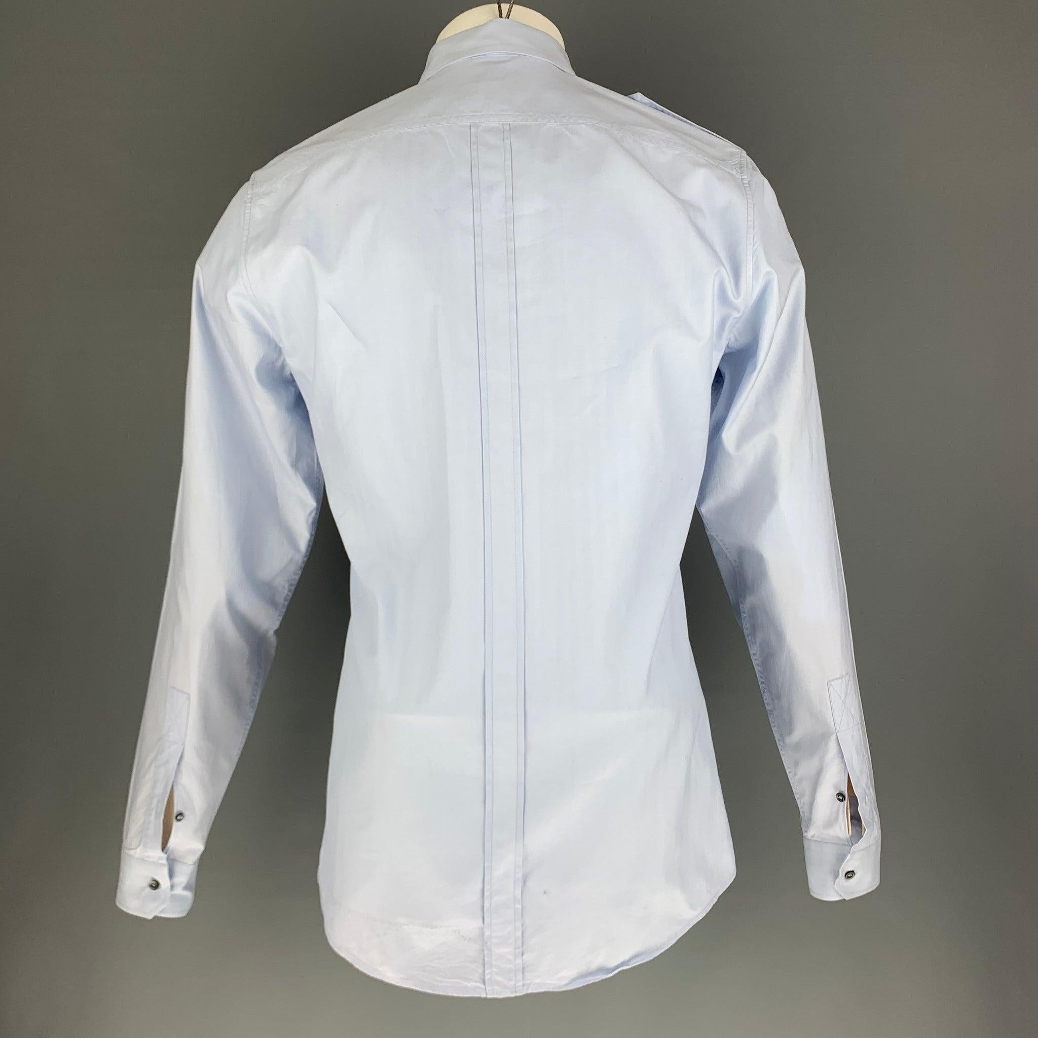 Men's GUCCI Size S Light Blue Solid Cotton Patch Pockets Long Sleeve Shirt For Sale