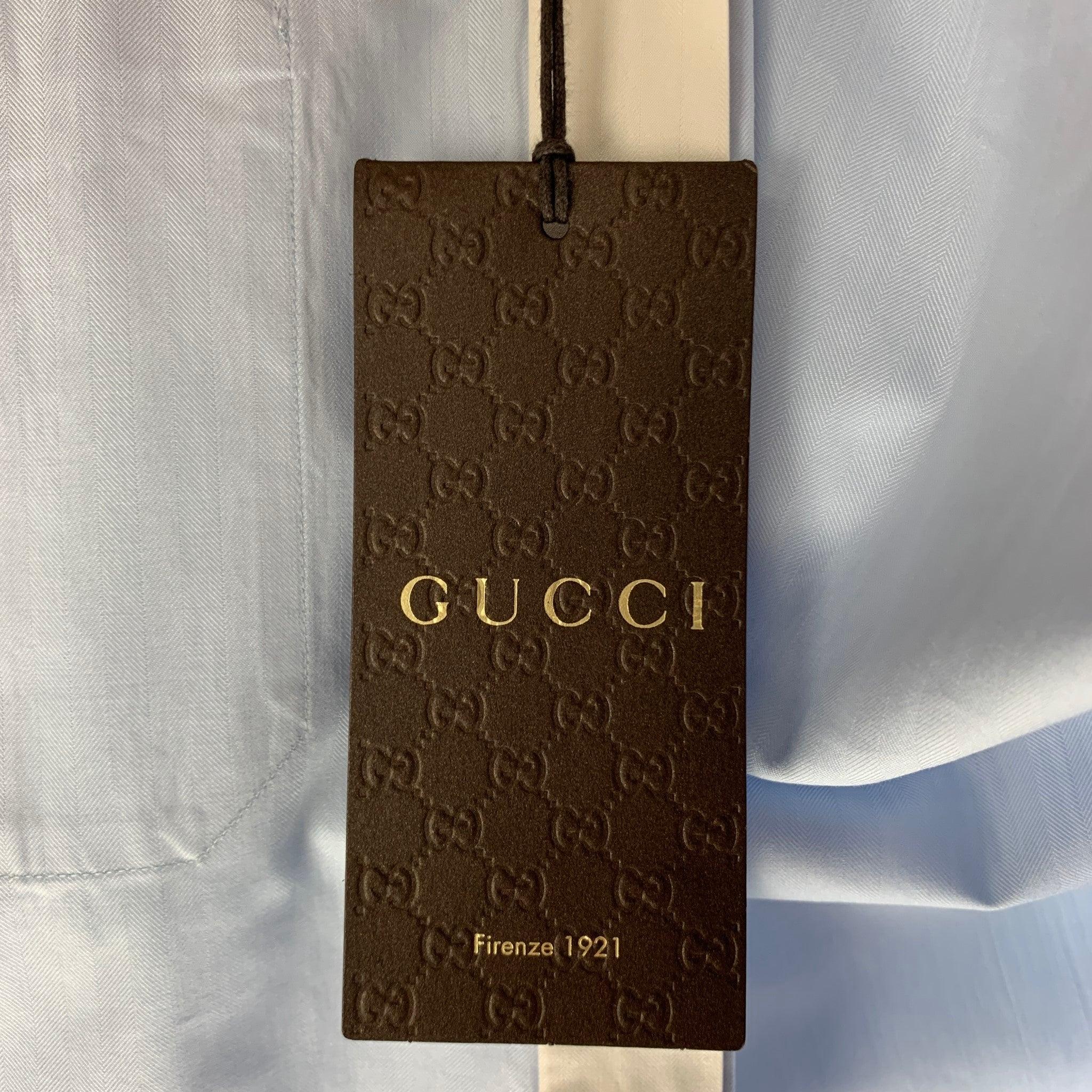 GUCCI Size S Light Blue Solid Cotton Patch Pockets Long Sleeve Shirt For Sale 3
