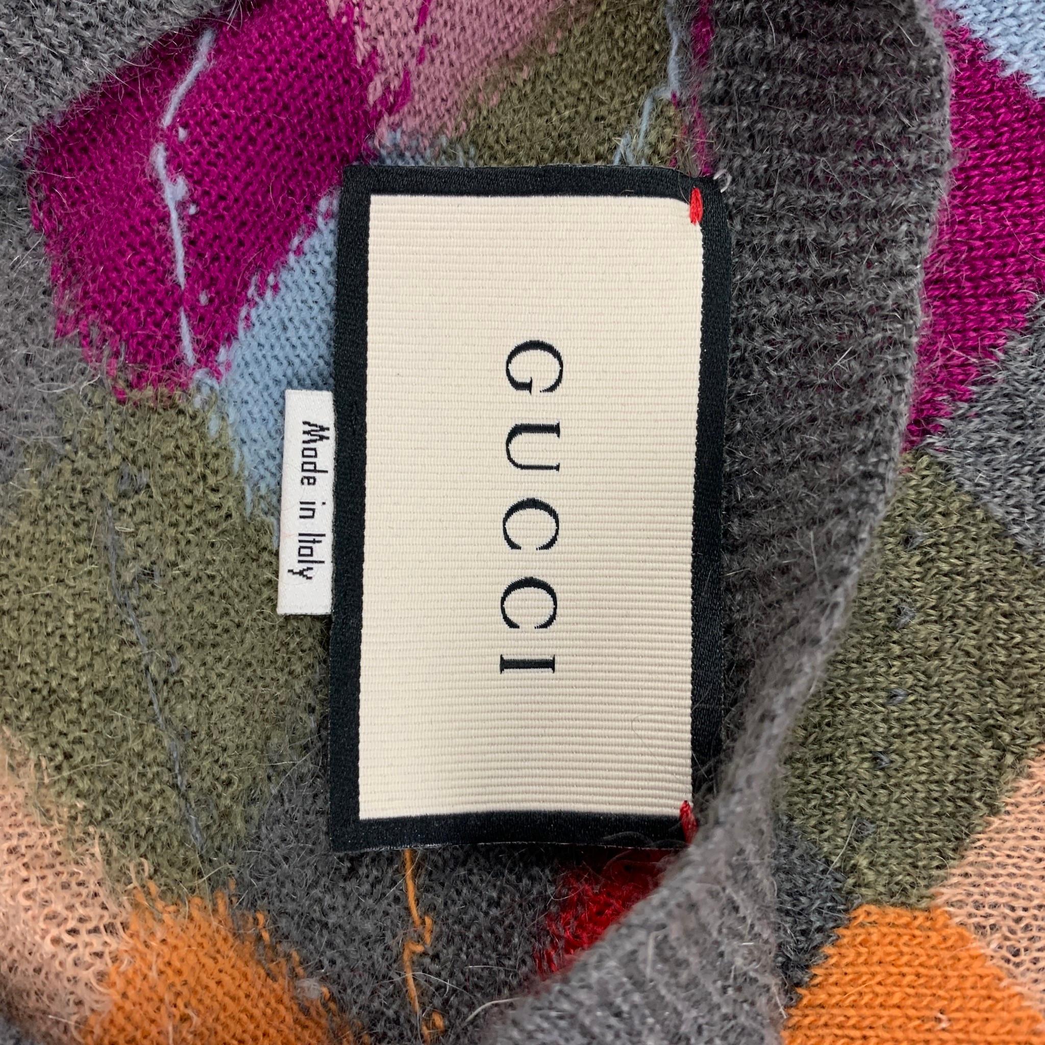 GUCCI Size S Multi-Color Knitted Square Mohair Blend Crew-Neck Pullover Sweater In Good Condition In San Francisco, CA