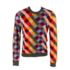 GUCCI Mehrfarbig gestrickter Pullover mit Rundhalsausschnitt aus Mohairmischung und quadratischem Strick, Größe S