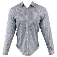 GUCCI Size S Navy & White Stripe Cotton Spread Collar Slim Long Sleeve Shirt