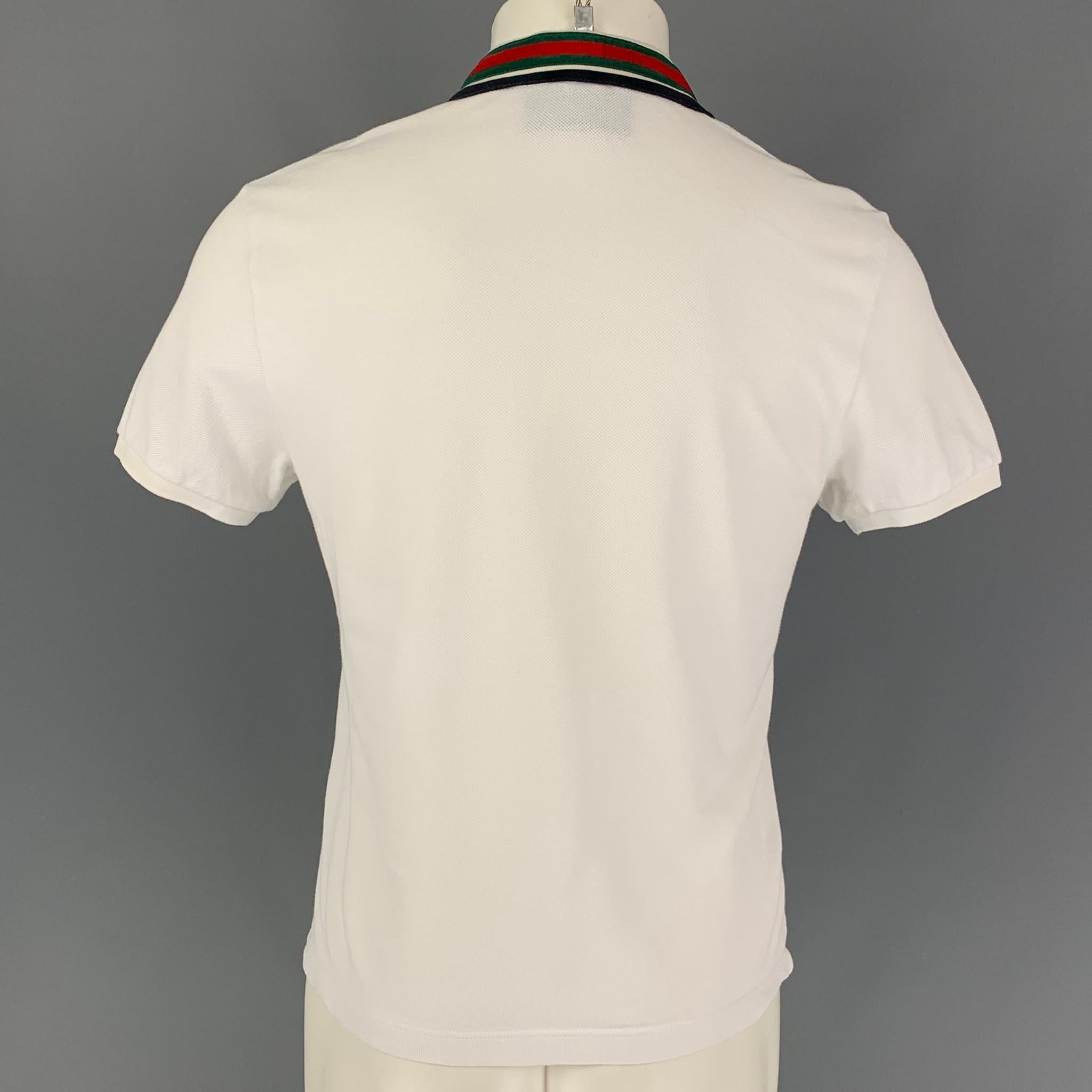 GUCCI Size S White Cotton Stripe Collar Polo In Good Condition In San Francisco, CA