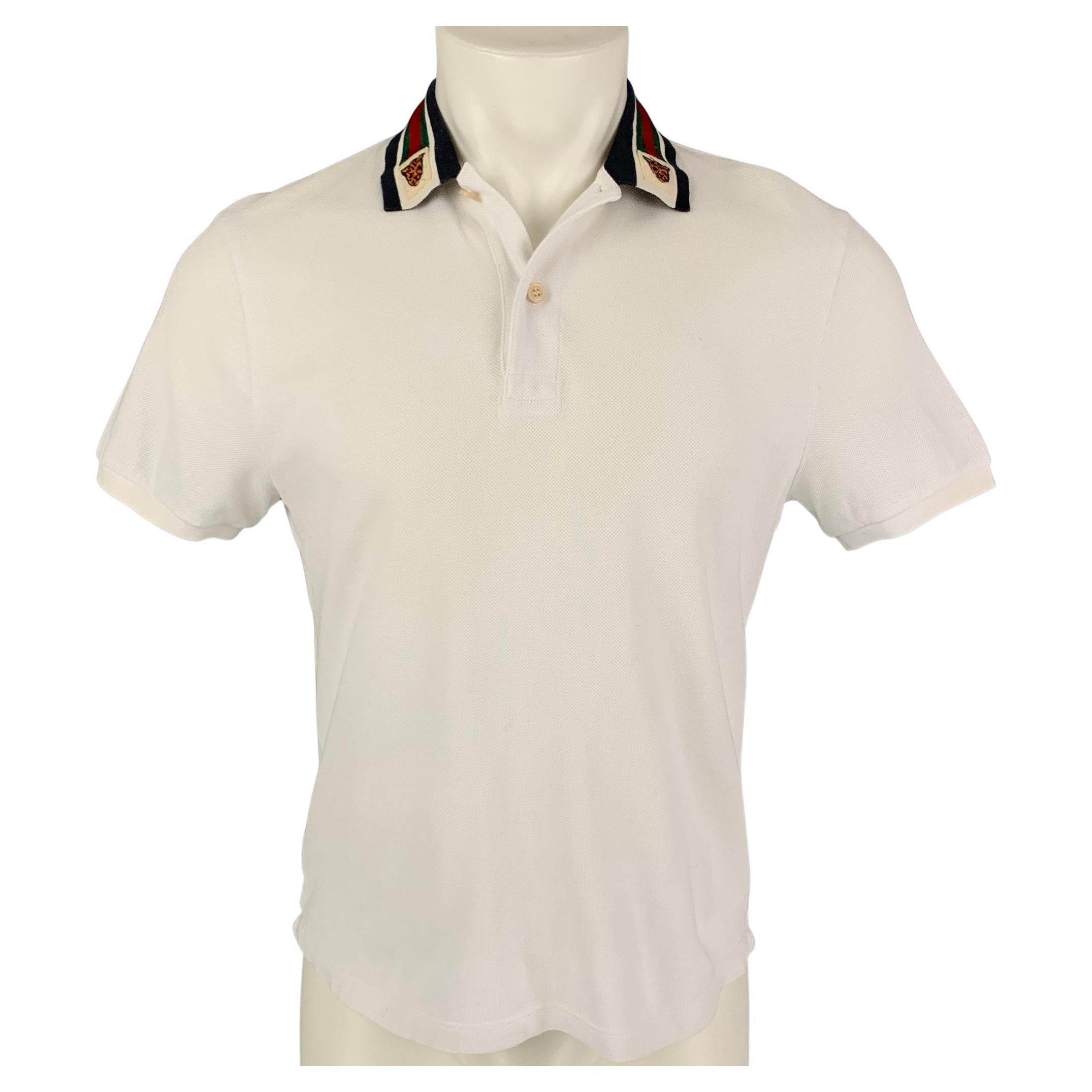 GUCCI Size S White Cotton Stripe Collar Polo