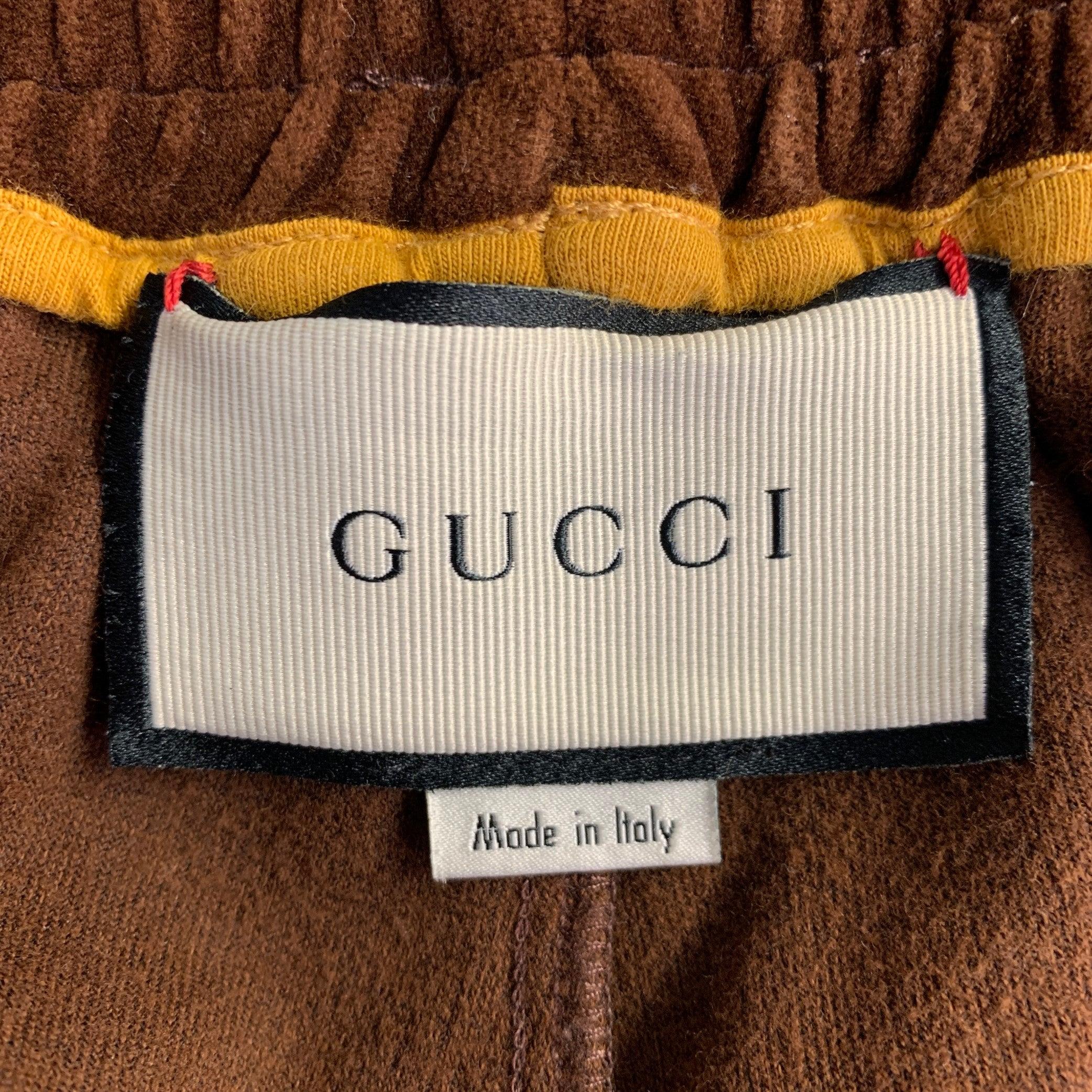 Gucci Size S Yellow Brown Color Block Velvet Balloon Casual Pants Excellent état - En vente à San Francisco, CA