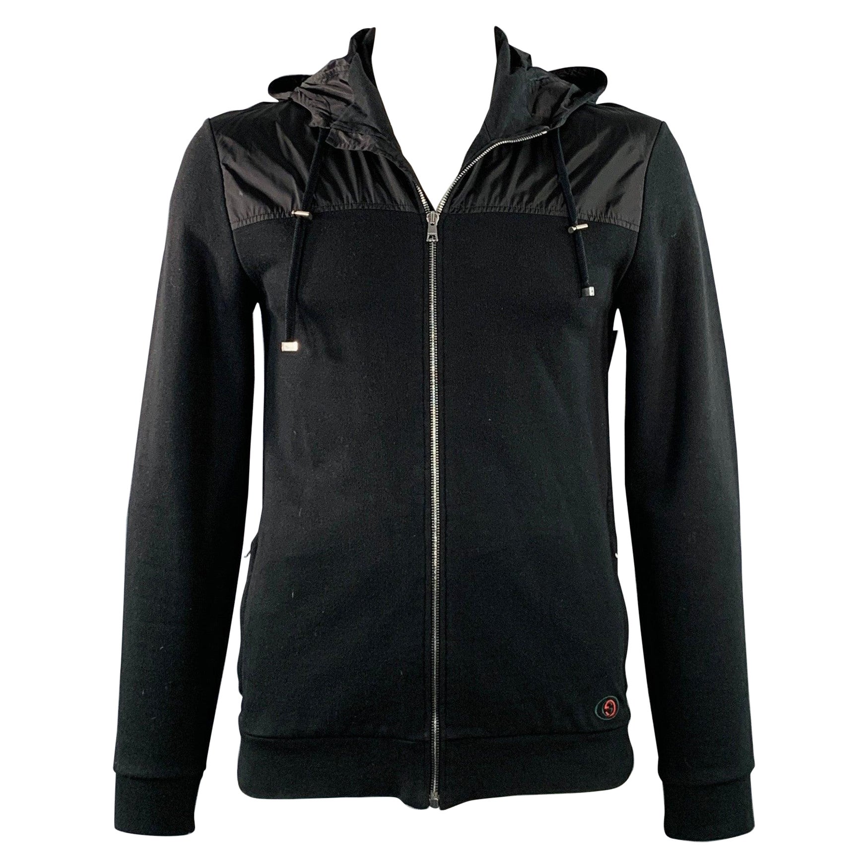 GUCCI Size XL Black Cotton Blend Hooded Slim Fit Zip Up Jacket