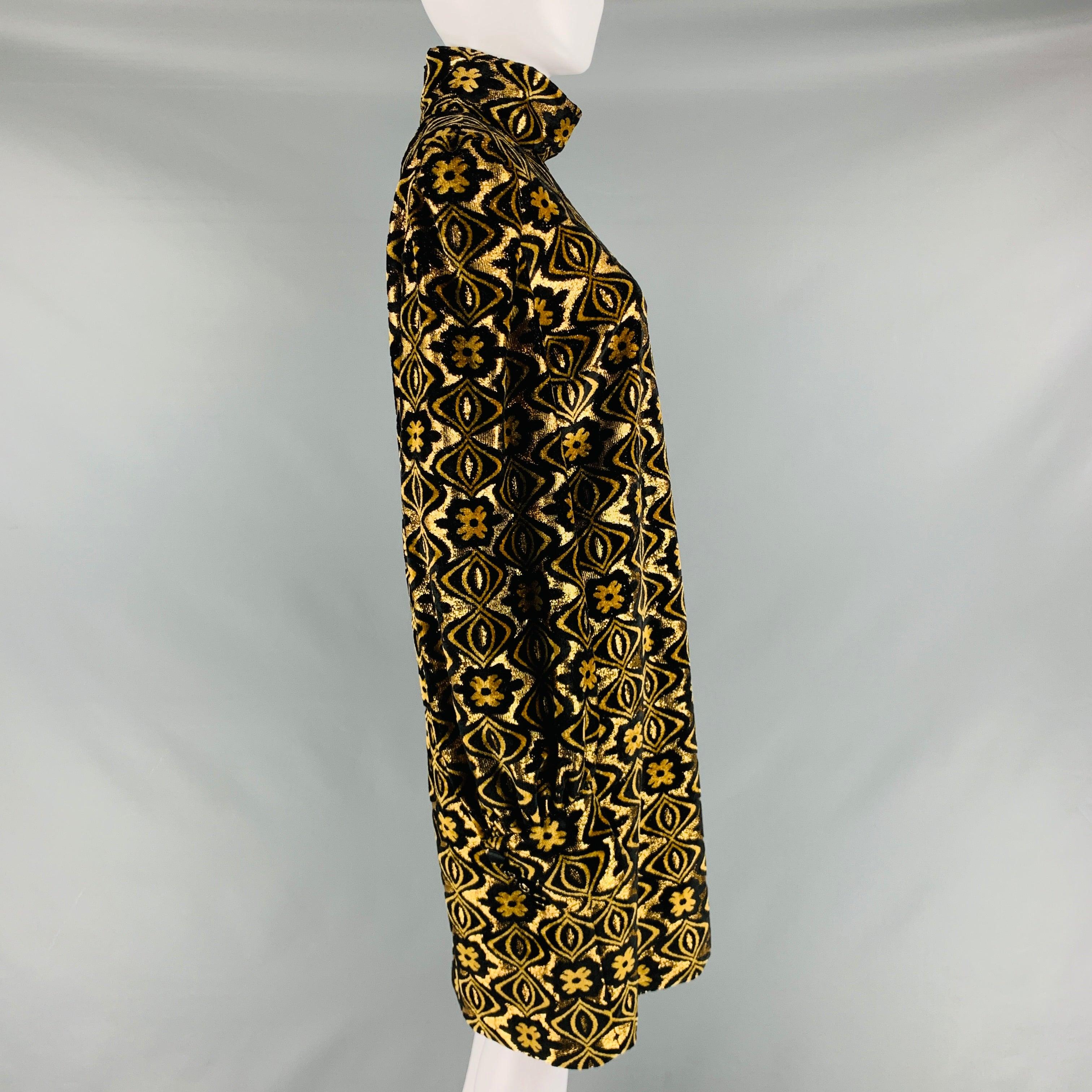 GUCCI Size XL Black Gold Viscose Blend Long Sleeve Cocktail Dress For Sale 1