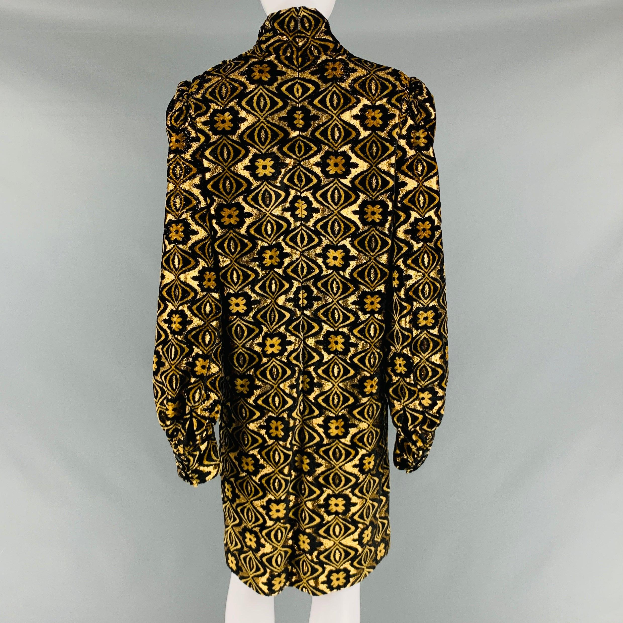 GUCCI Size XL Black Gold Viscose Blend Long Sleeve Cocktail Dress For Sale 2
