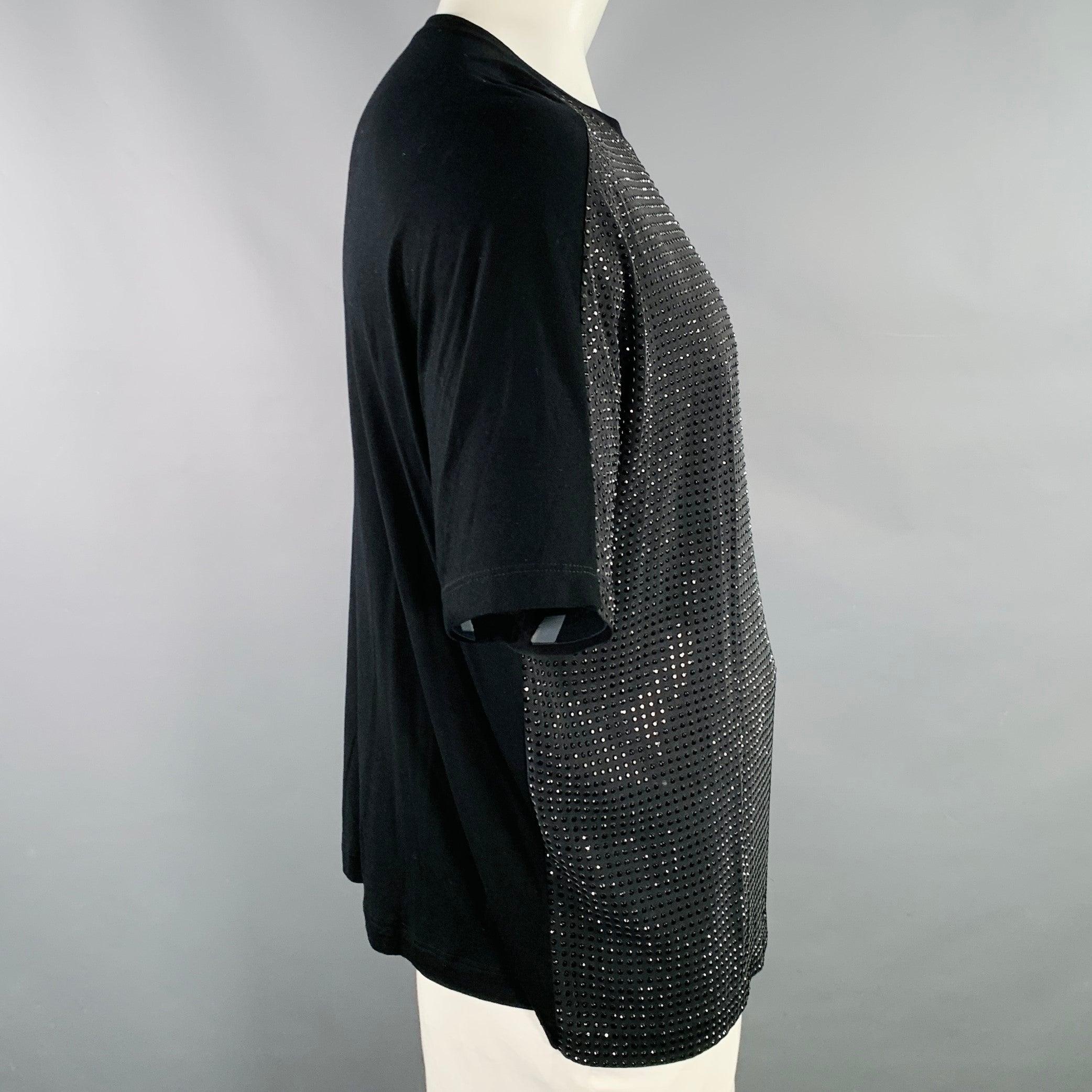 GUCCI Size XL Black Grey Studded Silk Dolman Sleeve T-shirt In Good Condition For Sale In San Francisco, CA