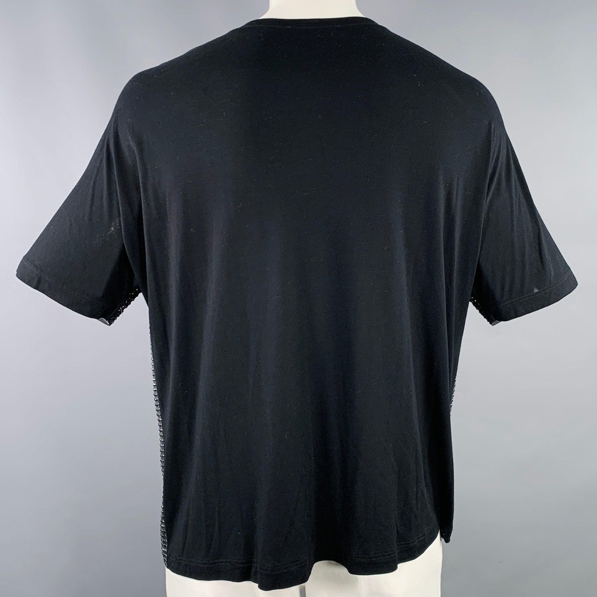 Men's GUCCI Size XL Black Grey Studded Silk Dolman Sleeve T-shirt For Sale