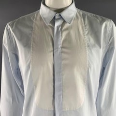 GUCCI Size XL Blue White Solid Cotton Tuxedo Long Sleeve Shirt