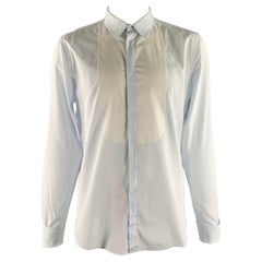 GUCCI Size XL Blue White Solid Cotton Tuxedo Long Sleeve Shirt