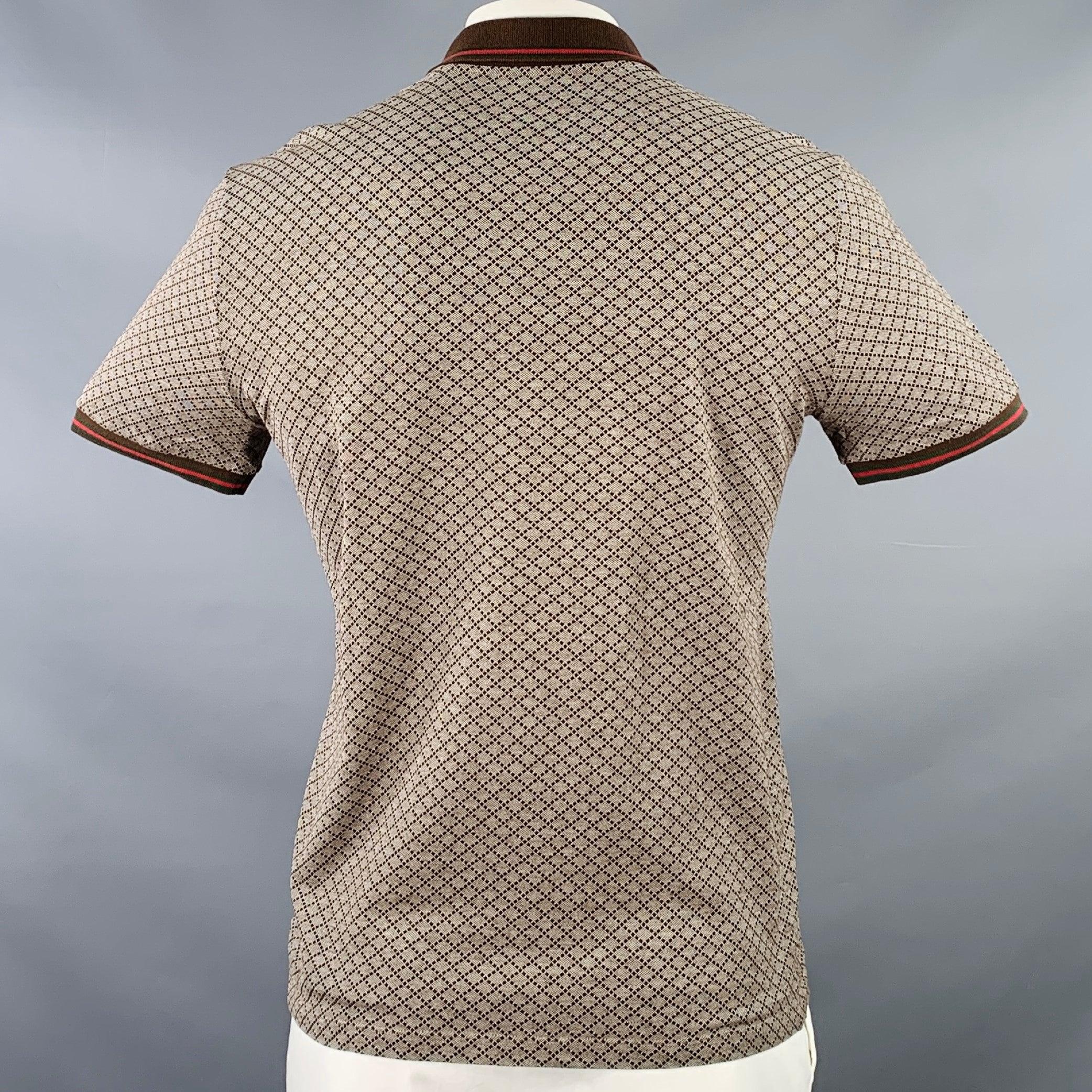 GUCCI Size XL Brown Red Diamond Cotton Contrast Trim Polo In Excellent Condition In San Francisco, CA