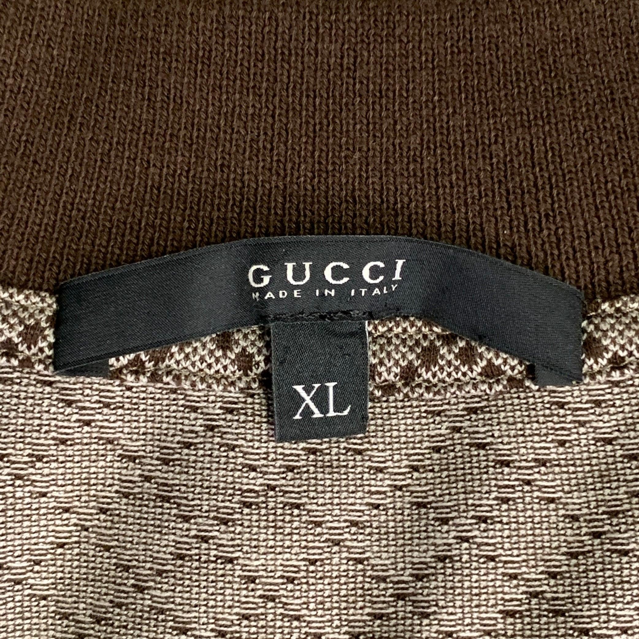 Men's GUCCI Size XL Brown Red Diamond Cotton Contrast Trim Polo