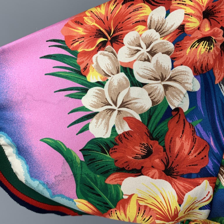 GUCCI Size XL MultiColor Floral Silk Ribbon Trim Button Up Short