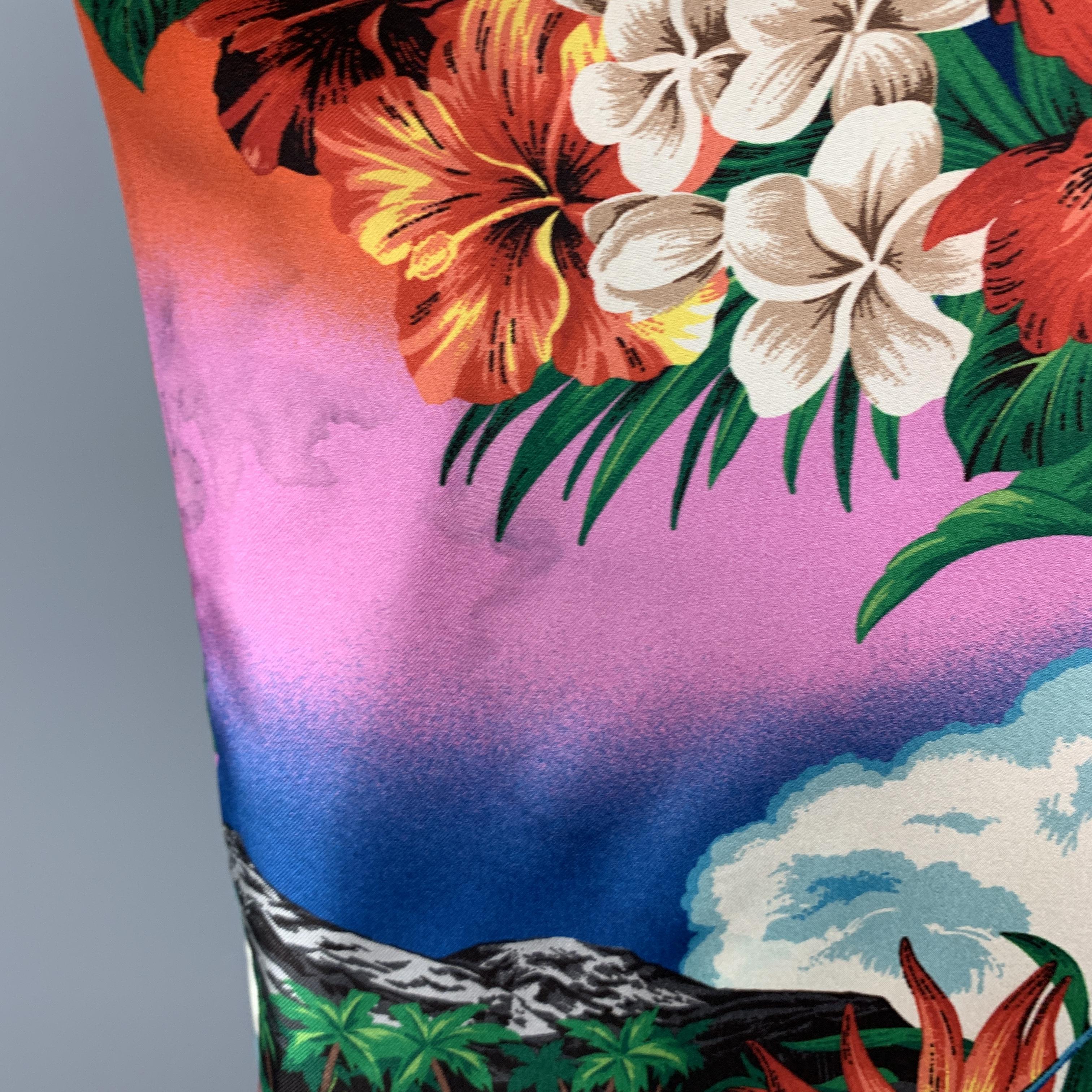 GUCCI Size XL Multi-Color Floral Silk Ribbon Trim Button Up Short Sleeve Shirt 5