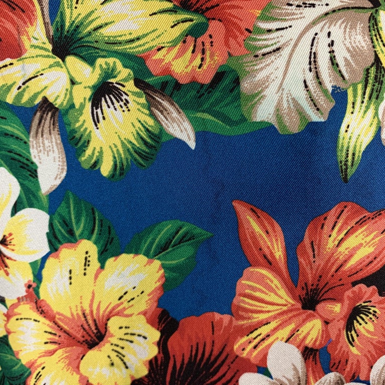 GUCCI Size XL MultiColor Floral Silk Ribbon Trim Button Up Short