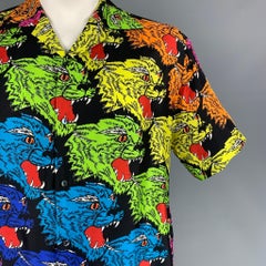 GUCCI Size XL Multi-Color Print Silk Camp Short Sleeve Shirt
