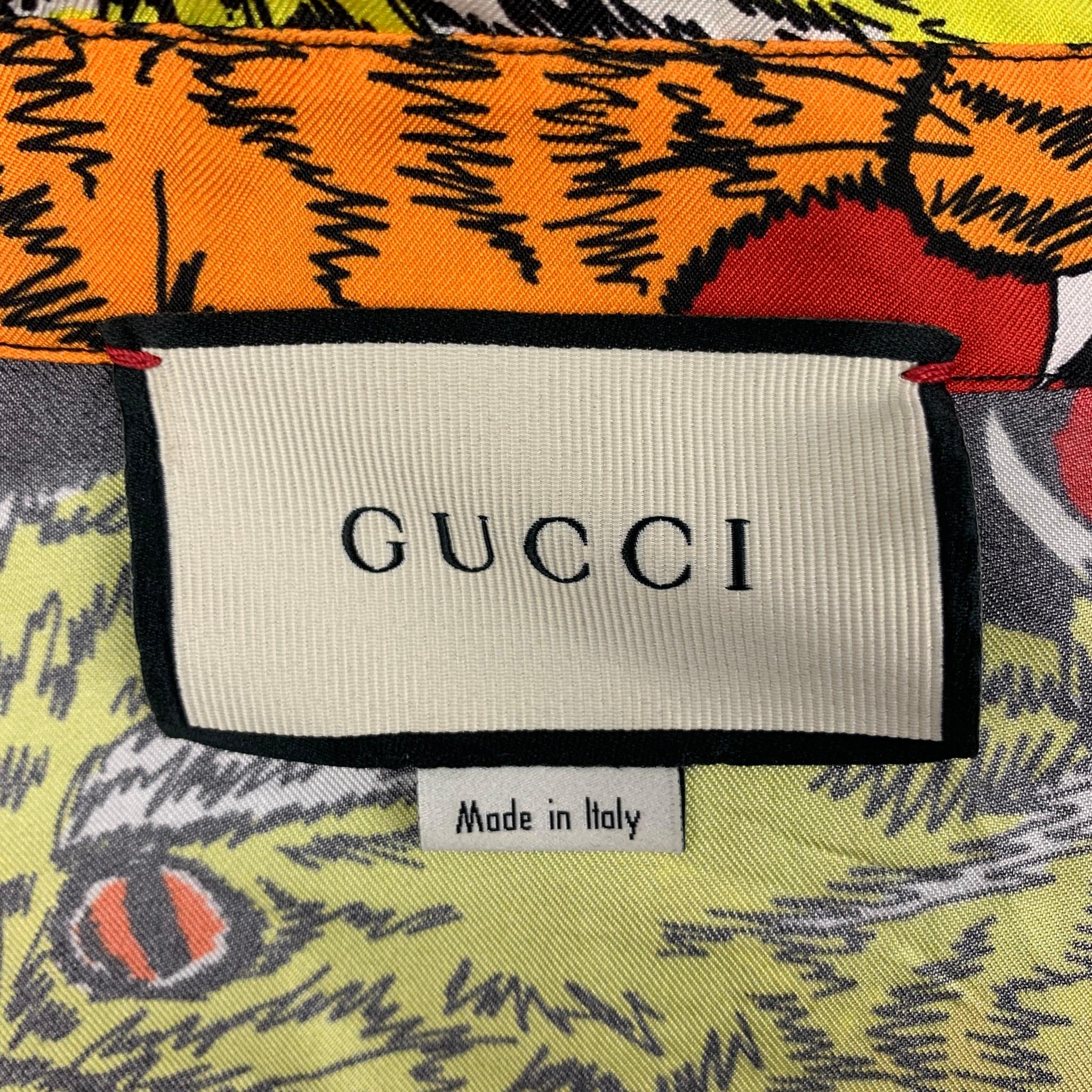GUCCI Size XL Multi-Color Print Silk Camp Short Sleeve Shirt In Excellent Condition In San Francisco, CA