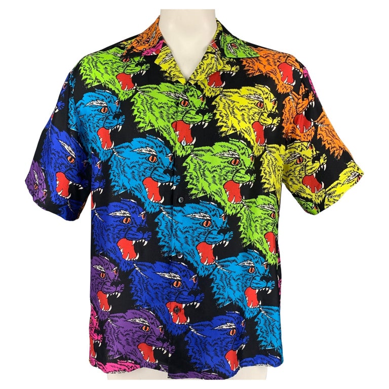 GUCCI Size XL Multi-Colour Print Silk Camp Short Sleeve Shirt at 1stDibs