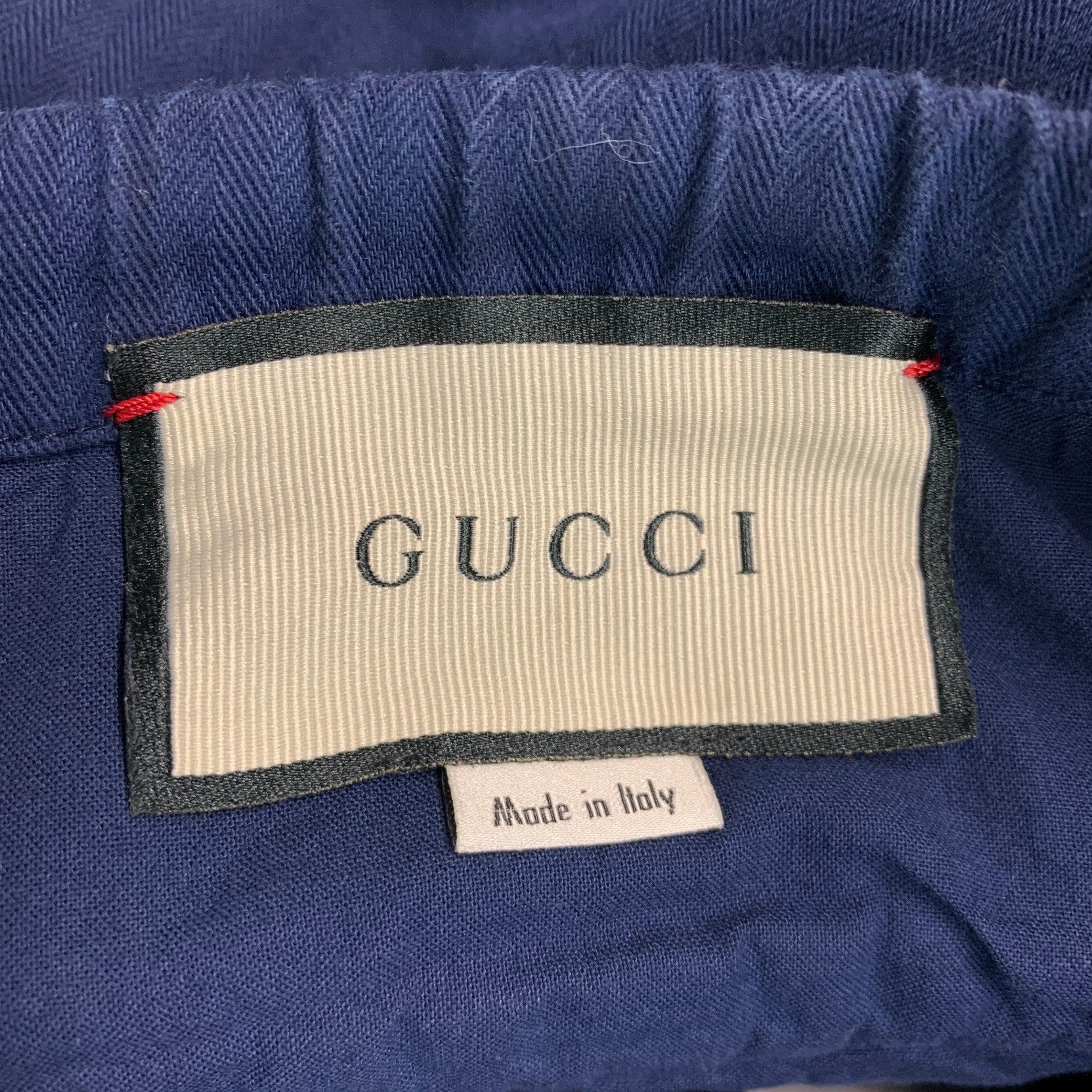Gucci Size XL Navy Cotton Large Pockets Drawstring Casual Pants (Pantalon décontracté à cordon de serrage) Bon état - En vente à San Francisco, CA