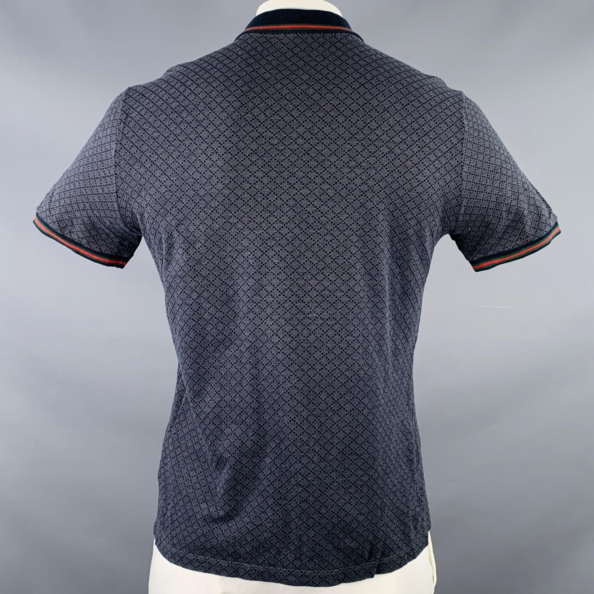 Black GUCCI Size XL Navy Red Diamond Cotton Contrast Trim Polo