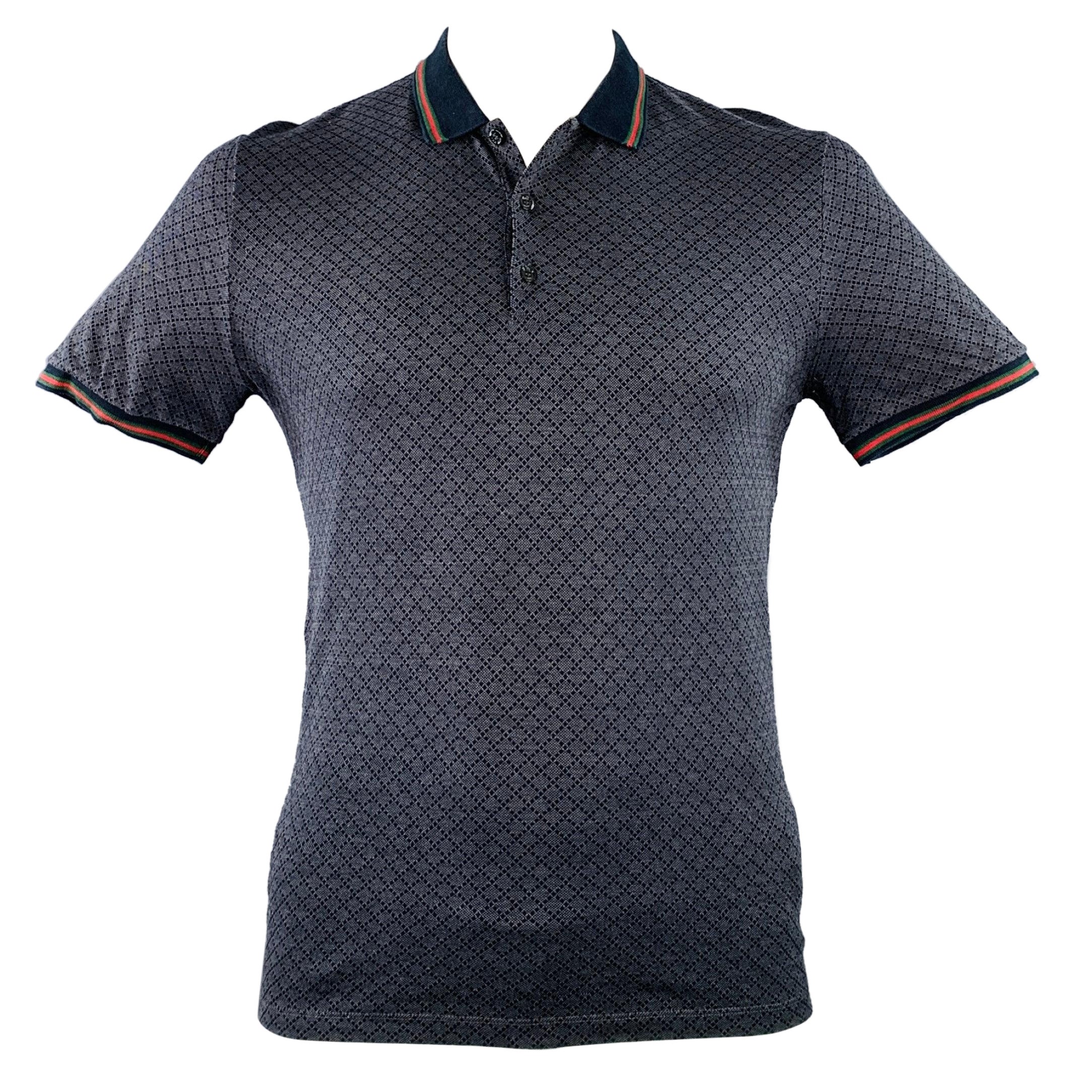 GUCCI Size XL Navy Red Diamond Cotton Contrast Trim Polo