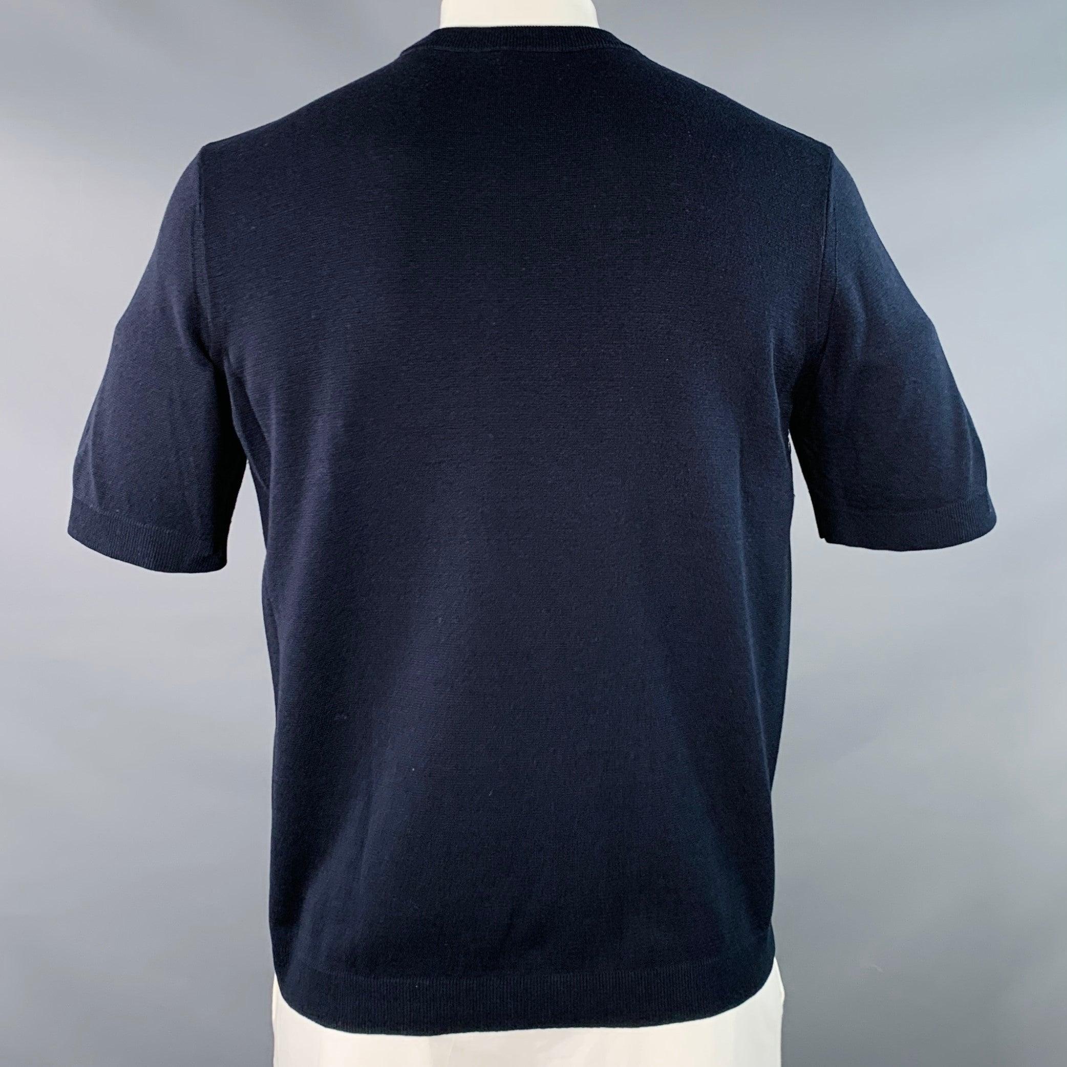 GUCCI Talla XL Azul Marino Blanco Logo Seda Algodón Manga Corta Cuello Crew Jersey en Bueno estado para la venta en San Francisco, CA