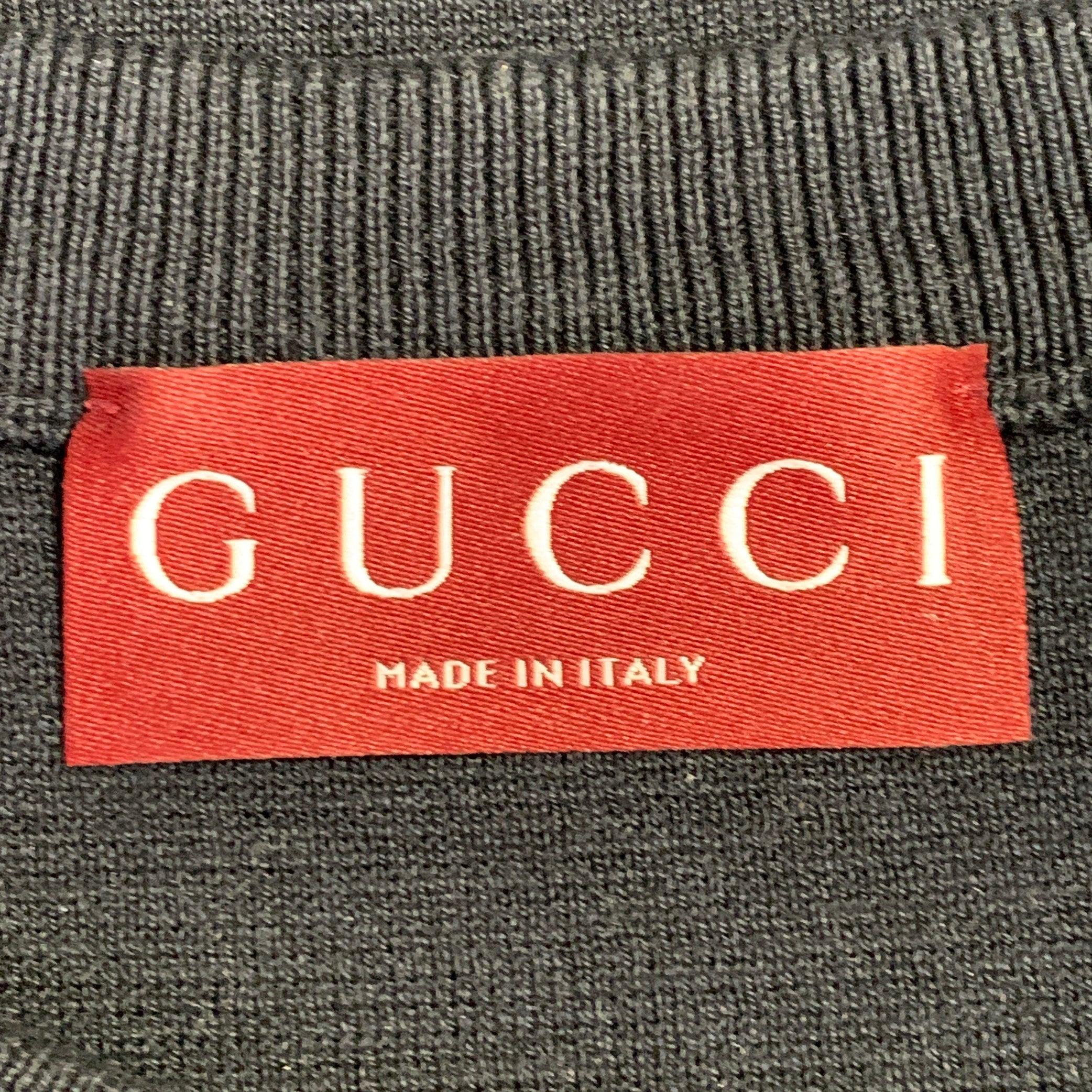 GUCCI Talla XL Azul Marino Blanco Logo Seda Algodón Manga Corta Cuello Crew Jersey en venta 2