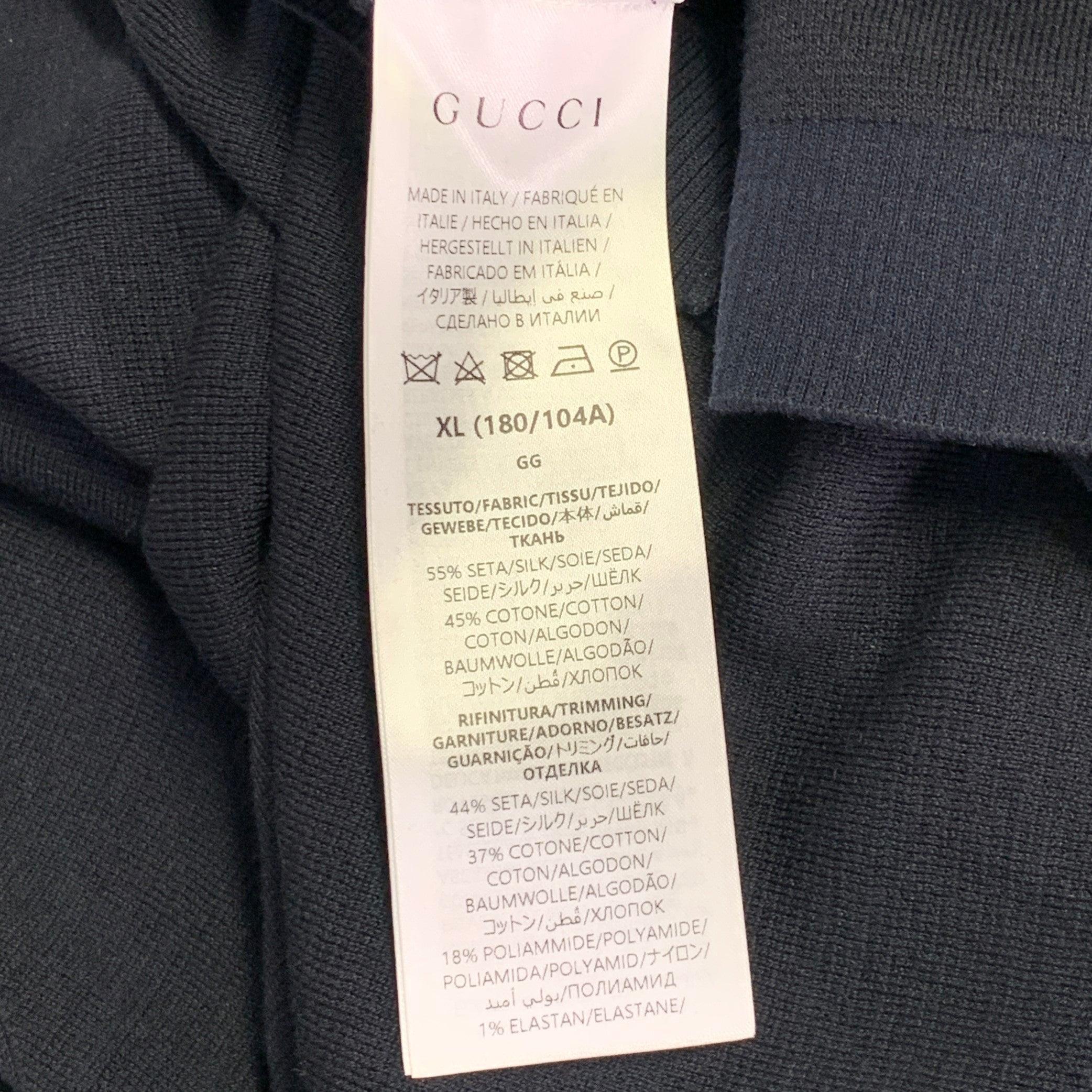 GUCCI Talla XL Azul Marino Blanco Logo Seda Algodón Manga Corta Cuello Crew Jersey en venta 3