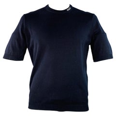 Gucci taglia XL Navy White Logo Silk Cotton Pullover a maniche corte e girocollo