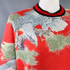 GUCCI Size XL Red Multi Color Print Modal Crew Neck Sweatshirt