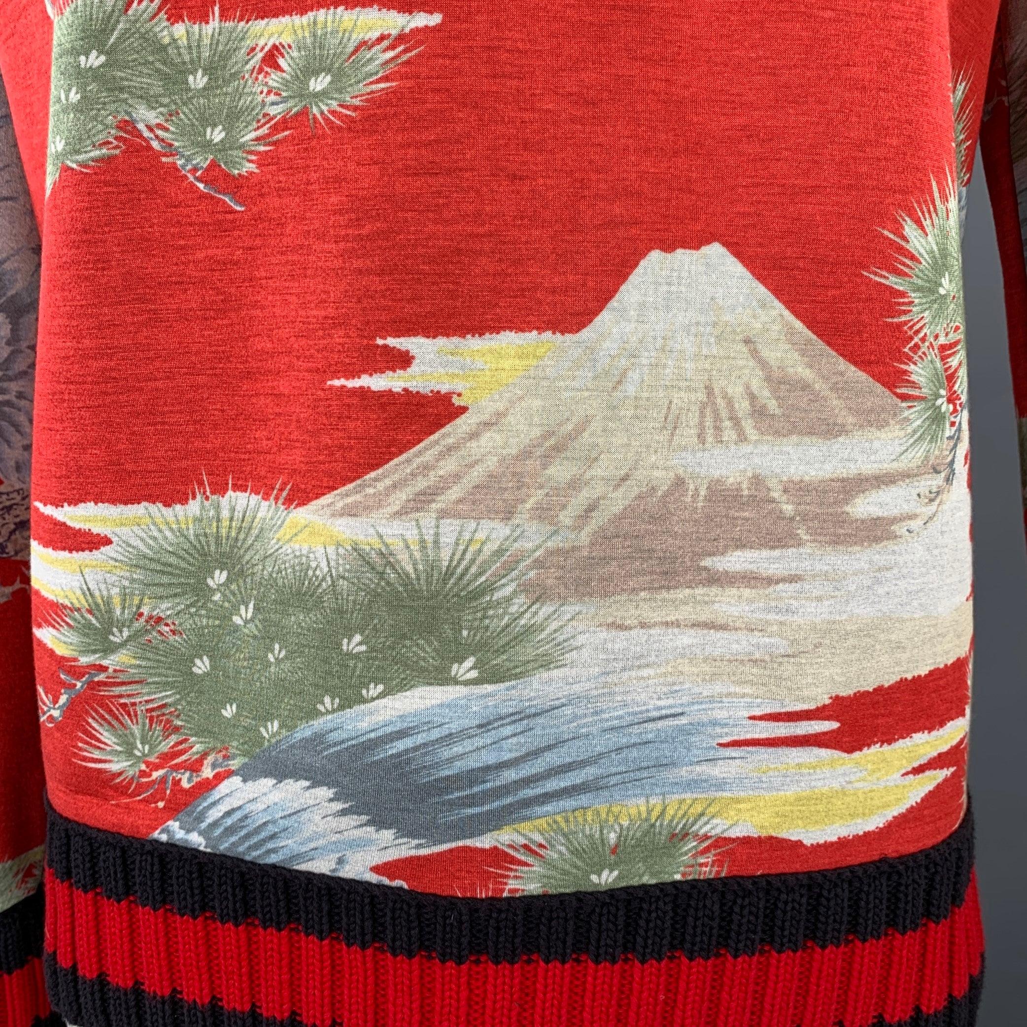 Orange GUCCI Size XL Red Multi Color Print Modal Crew Neck Sweatshirt