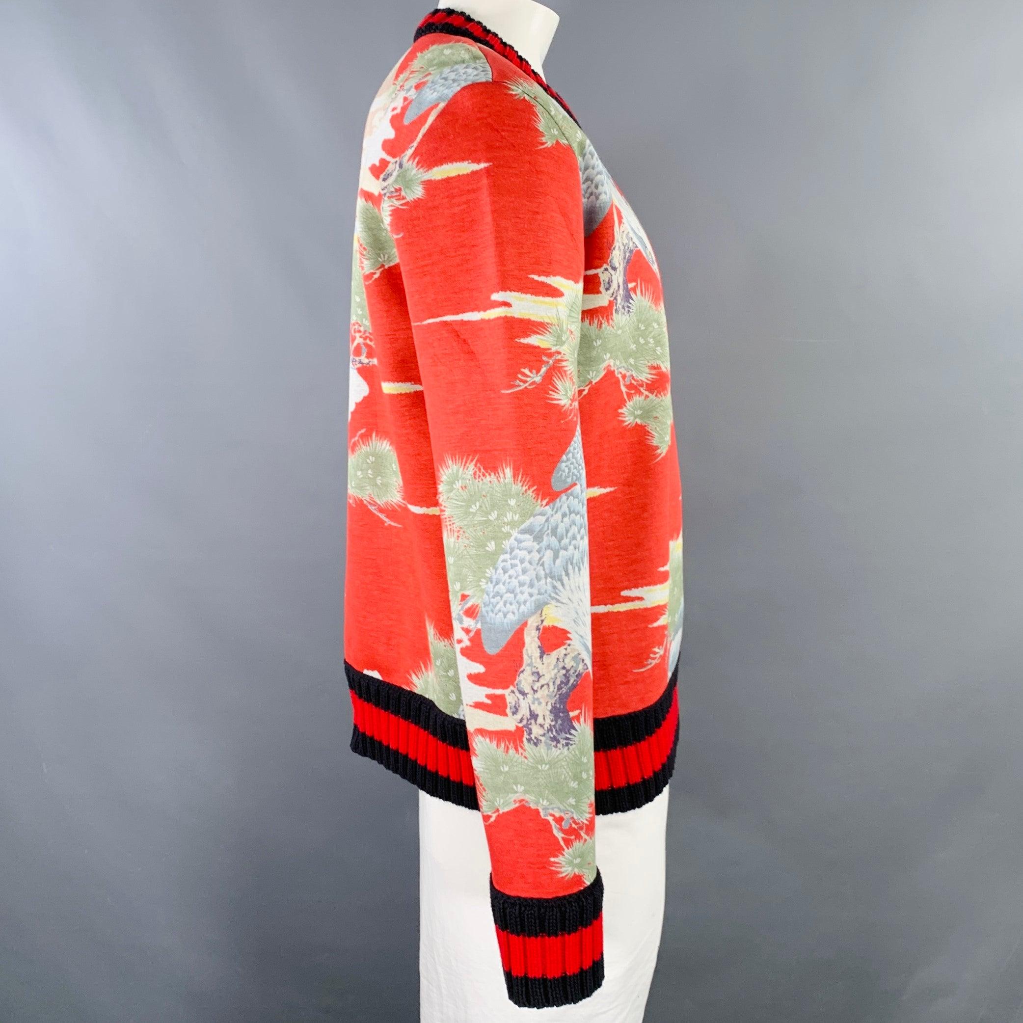 GUCCI Size XL Red Multi Color Print Modal Crew Neck Sweatshirt In Excellent Condition In San Francisco, CA
