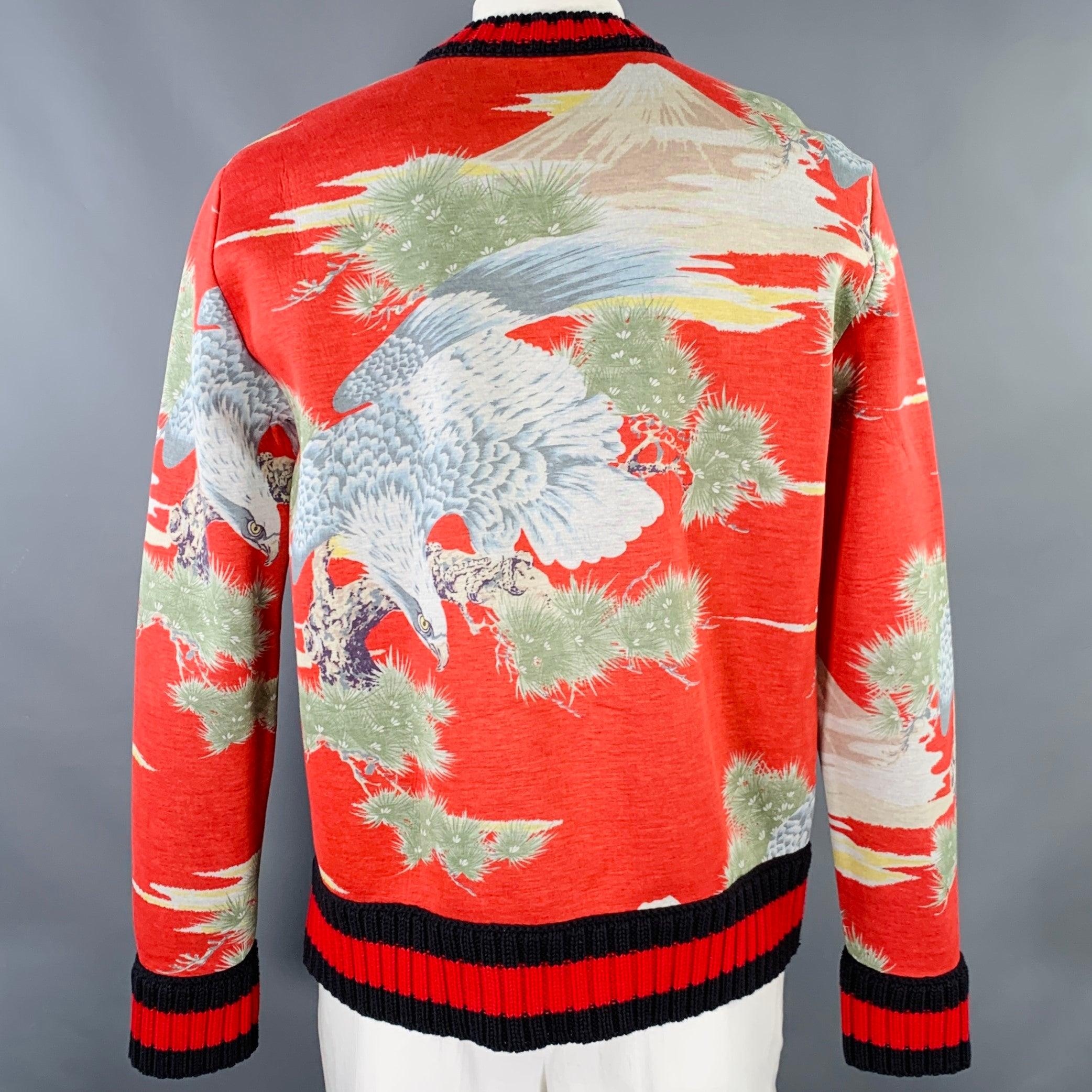 Men's GUCCI Size XL Red Multi Color Print Modal Crew Neck Sweatshirt