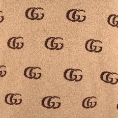 GUCCI Size XL Tan Brown GG Monogram Cashmere Wool V-Neck Sweater